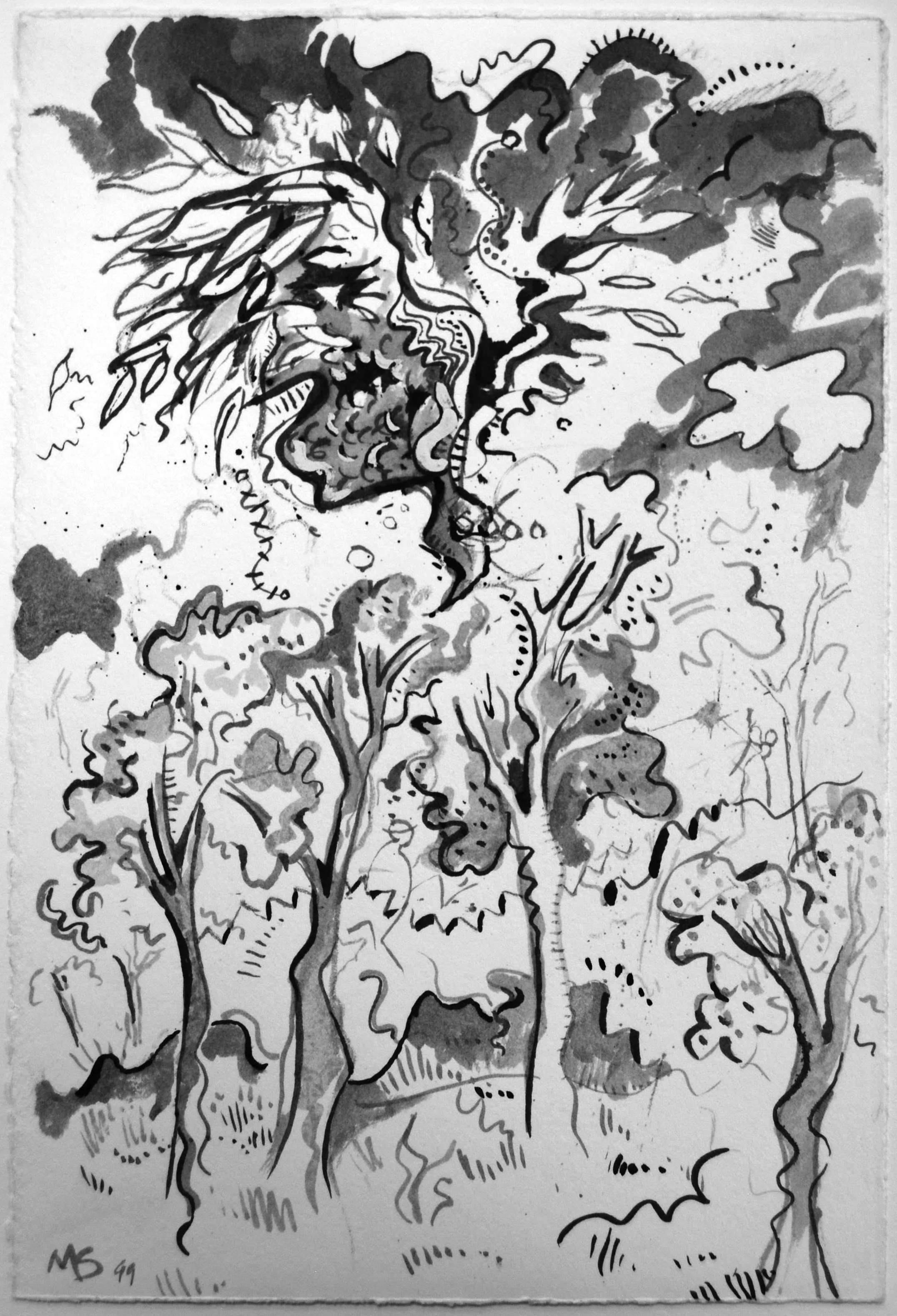 Death of the Phoenix India ink and wash applied with feather, pen, and brush 7.5 x 11 $ 1,100