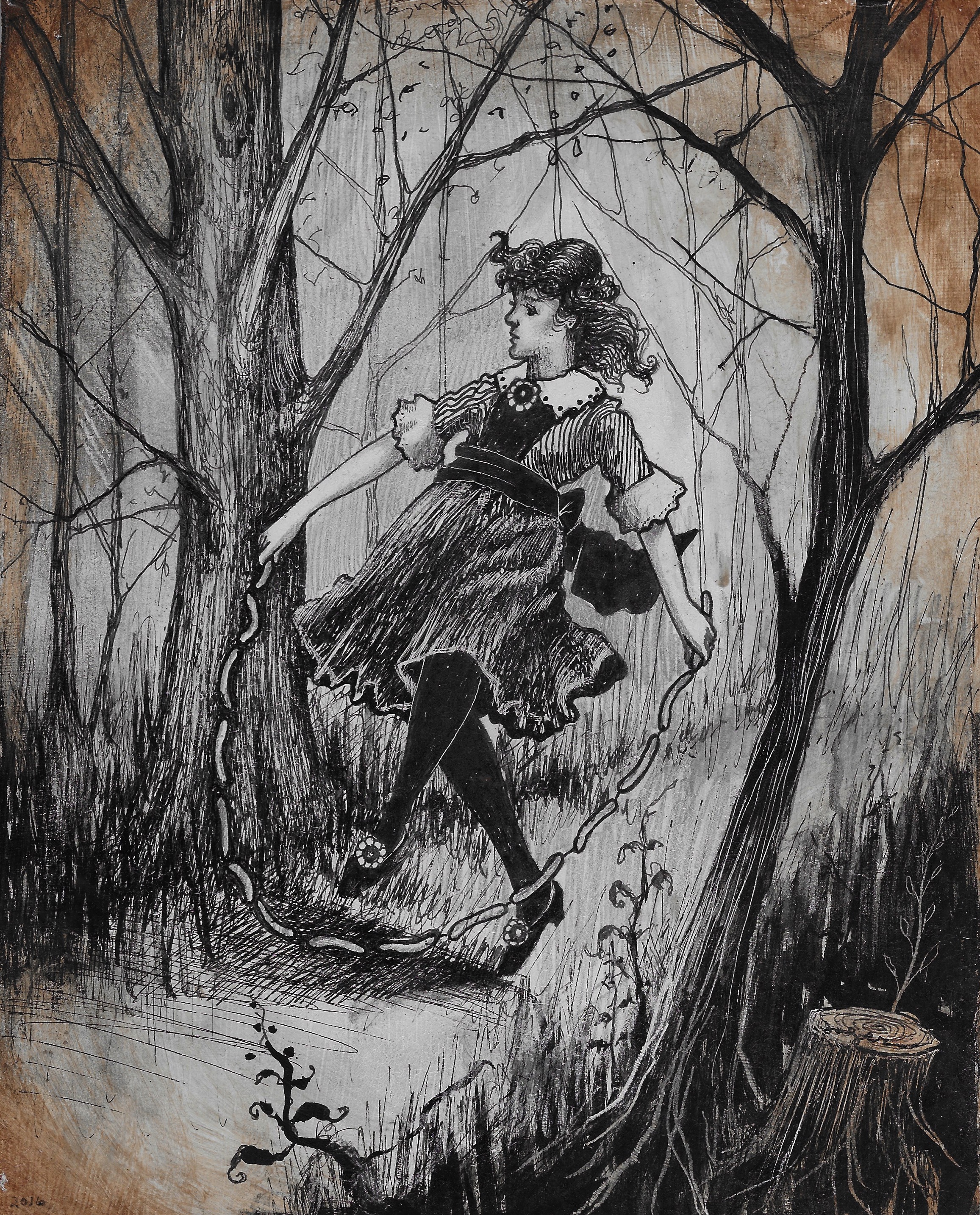 Jump Rope with Sausage Links Ink and graphite on gessoed panel 8 x 12 $ 650 • SOLD