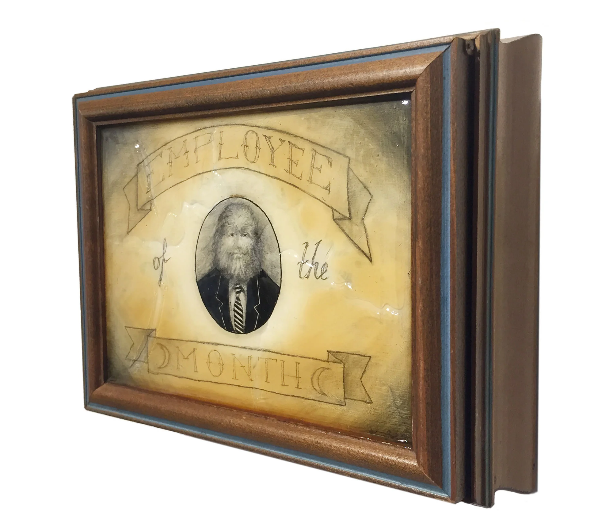 Employee of the Month Mixed media on found object 9.5 x 7.5 x 3 $ 450