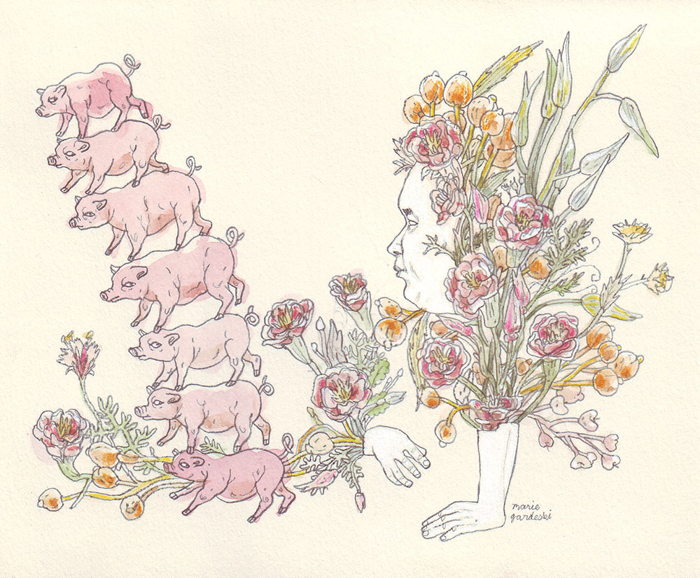 Marie Gardeski, Alabaster Visage, Mixed media on paper, 10 x 10 (framed), $250