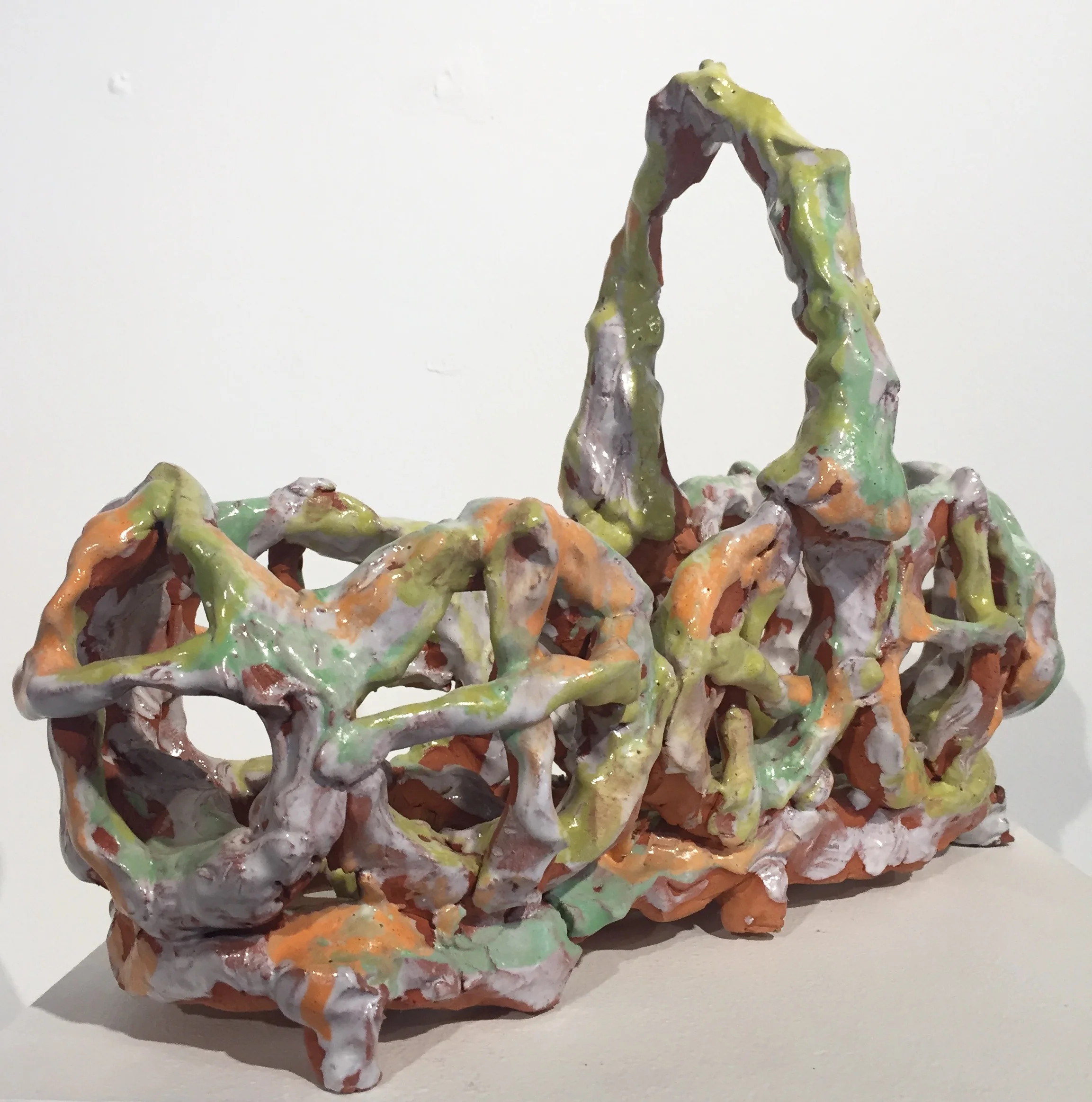 Gin O'Keefe, Mini Bazket 2016, Earthenware & enamel glaze, 14 x 5 x 11, $250