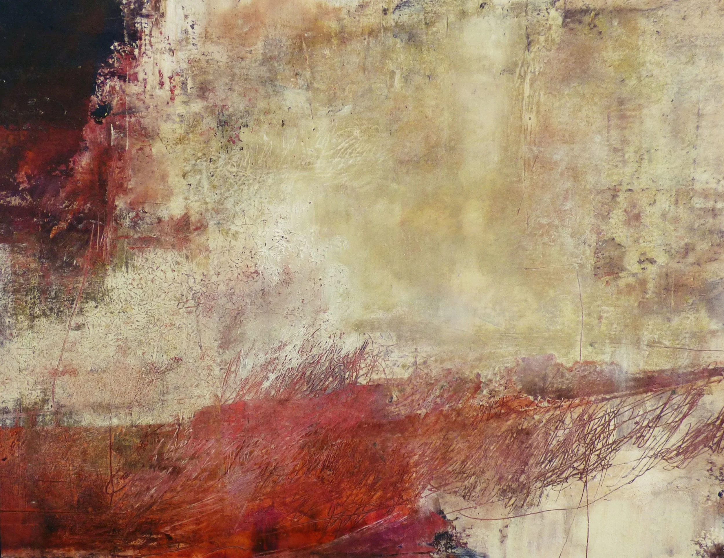 Truchas Oil, cold wax and mixed media on panel 12 x 16 $ 1,100