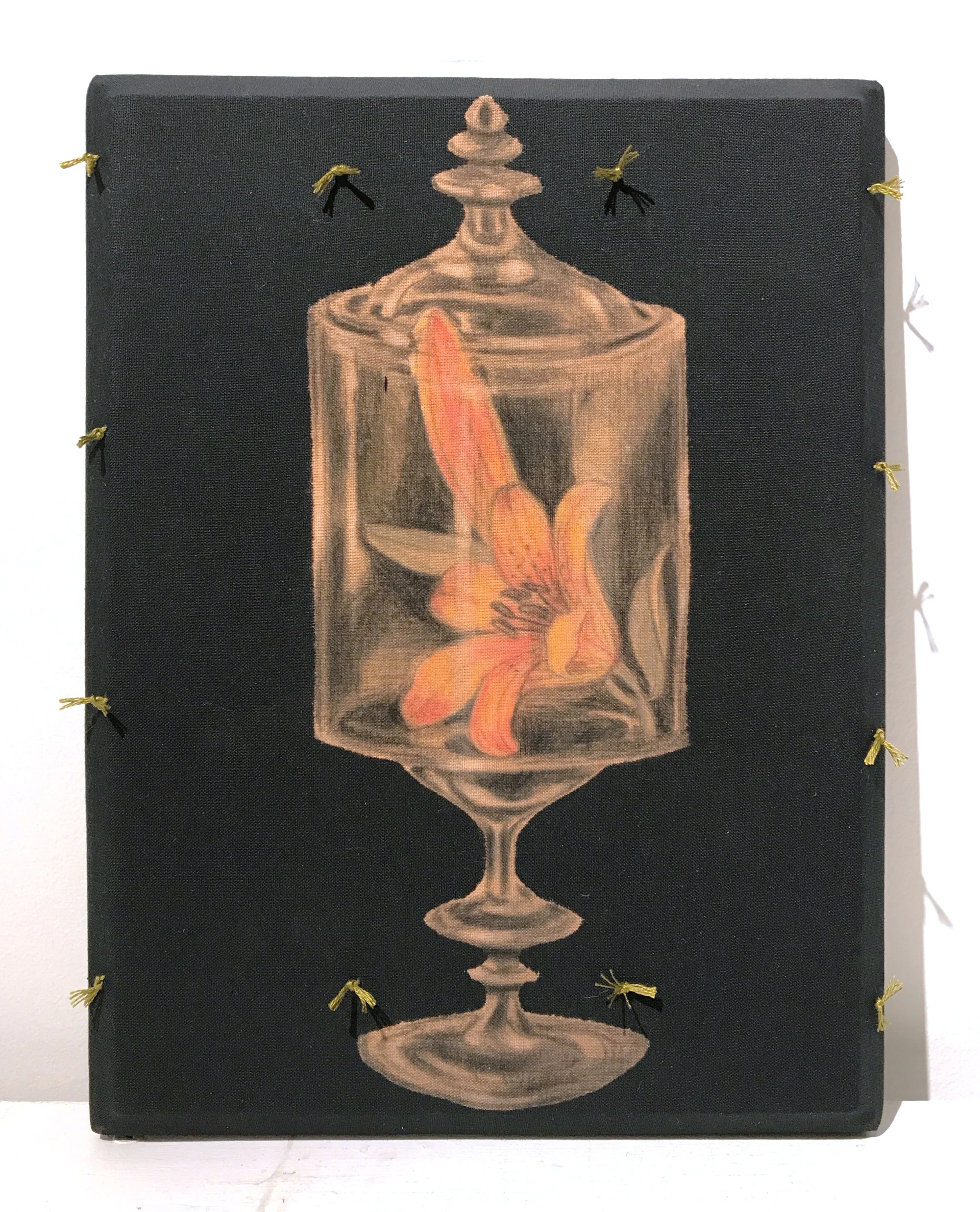 Reliquary Bleach, chalk, and stitching on cotton 8.5 x 11.5 $ 550