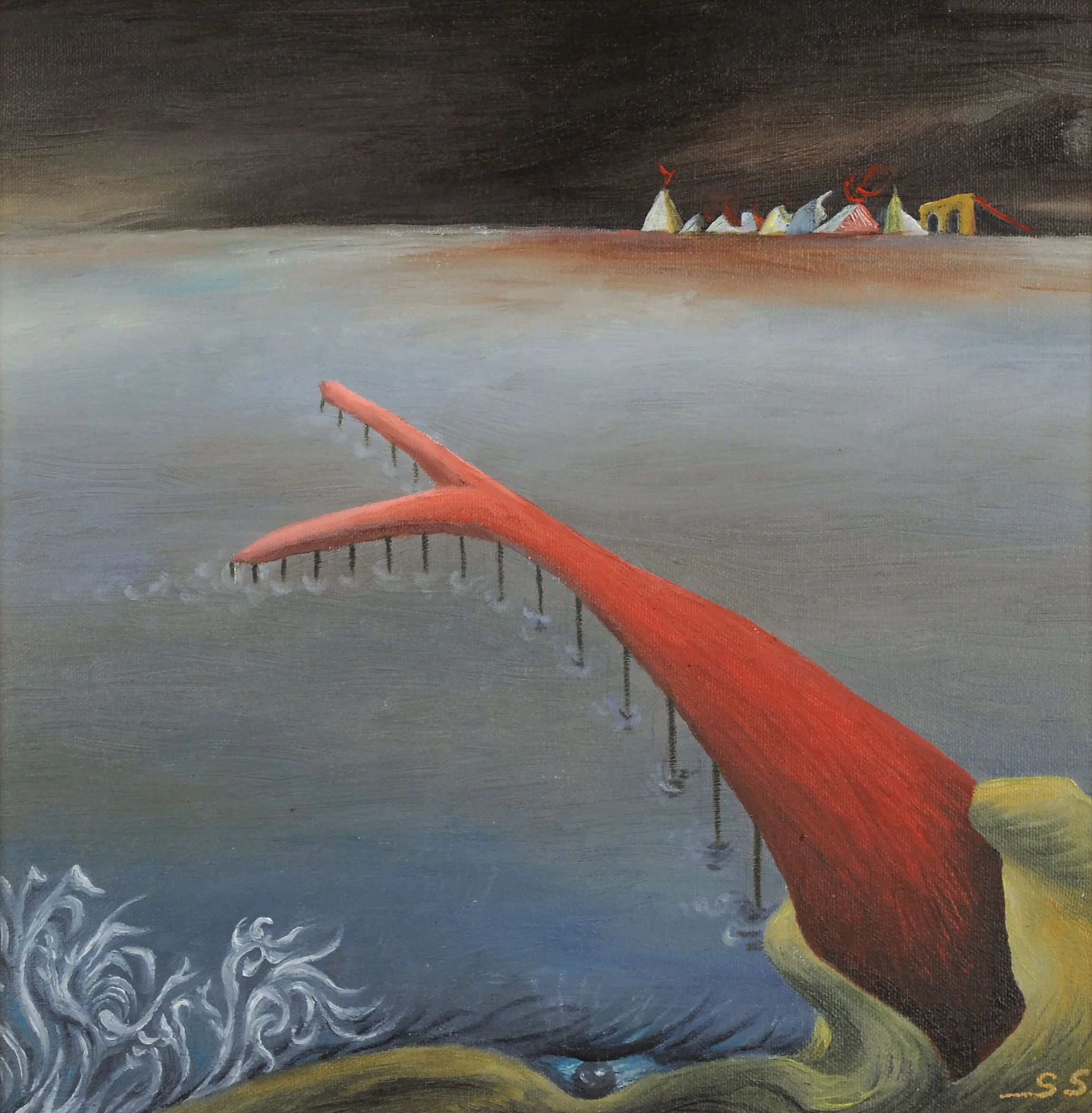 Snake Tongue Pier 1989 Oil on canvas 12 x 12 call for price