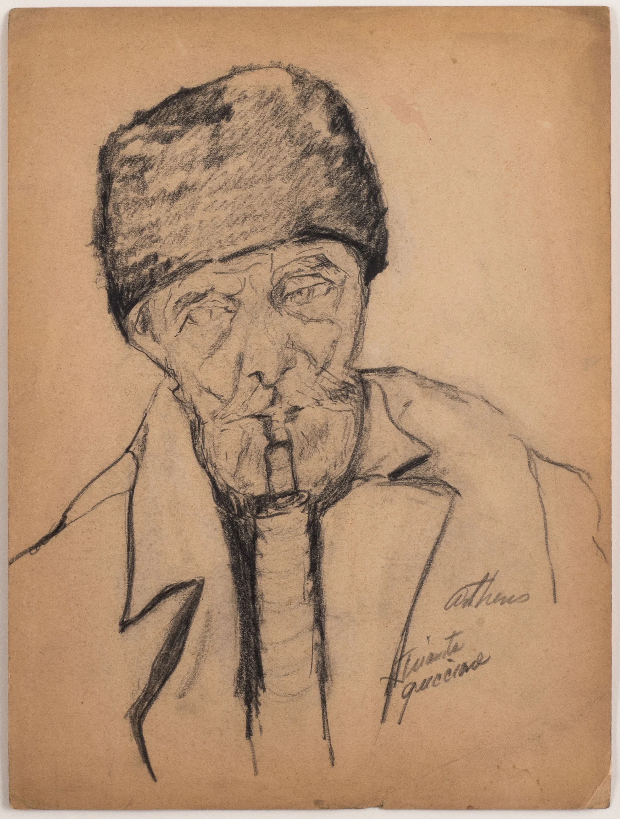 Head of a Man (in fur hat with hookah) c. 1930 Pencil on paper 12 1/2 x 19 call for price