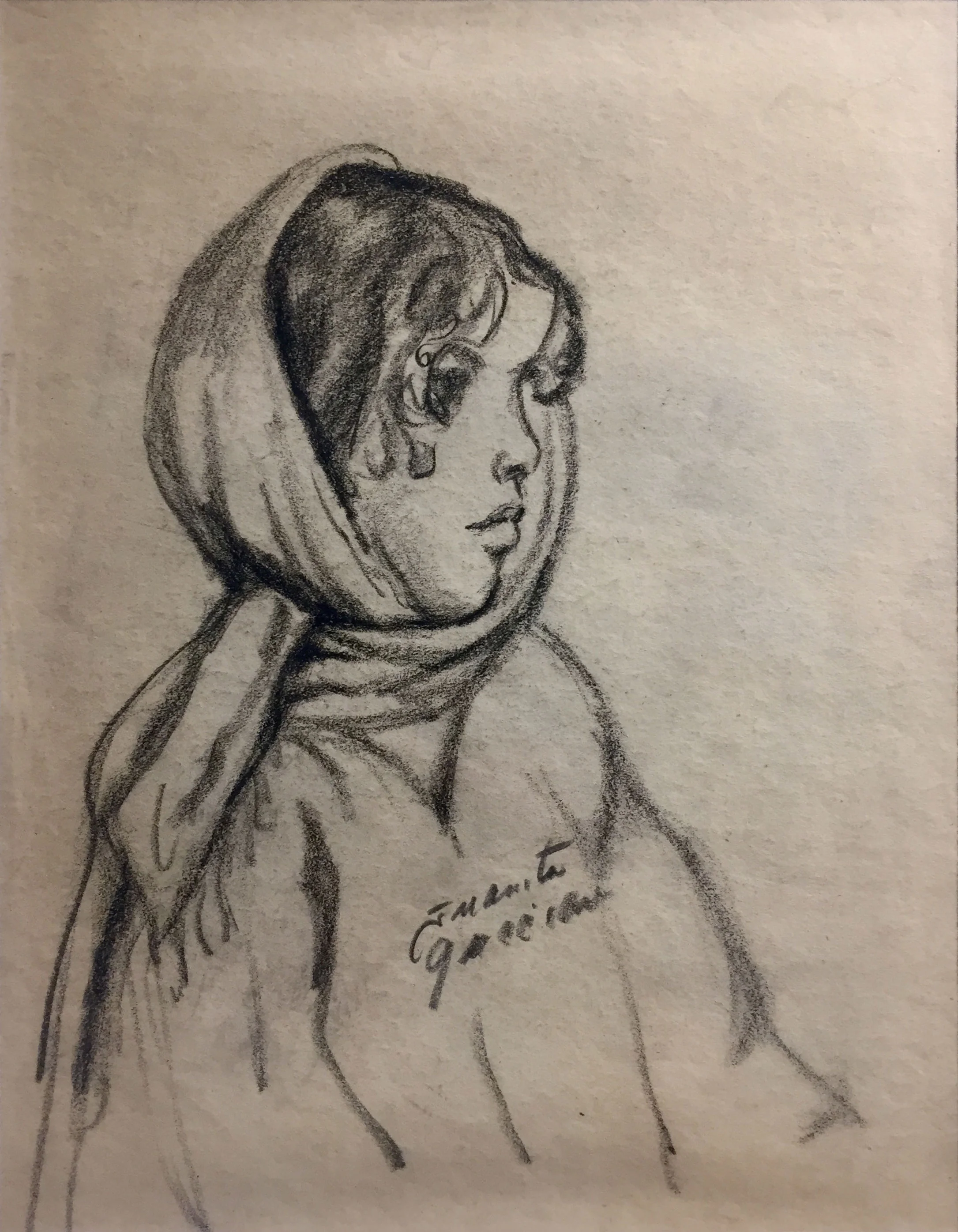 Head of a Woman (with scarf) c. 1930 Crayon on paper 10 x 8 call for price