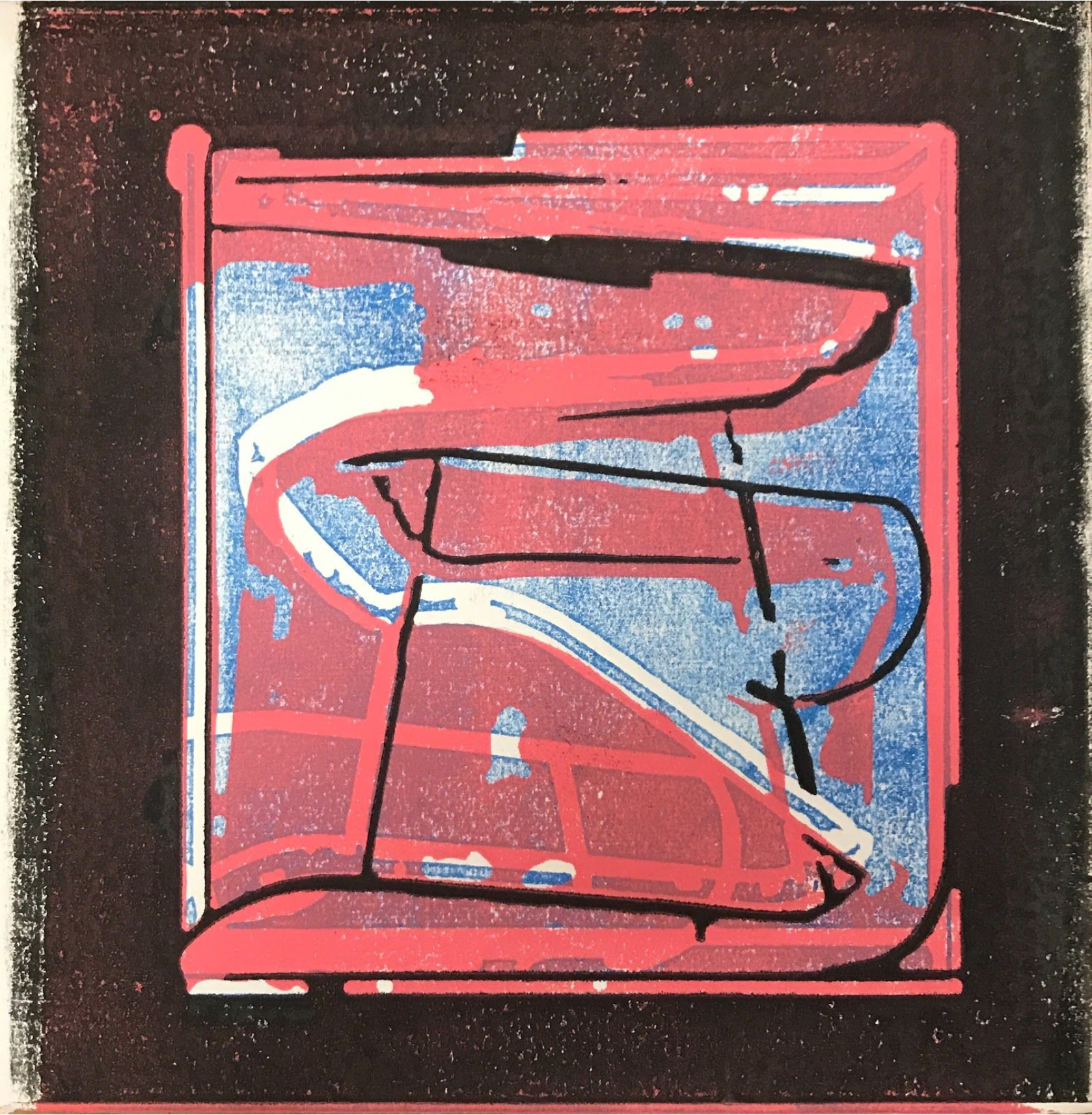 WHENEVERwhen (Red on Blue) , Mixed media on panel, 12 x 12, $250