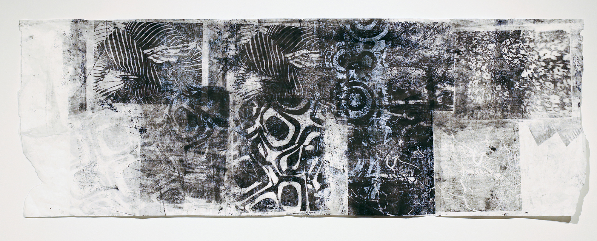 October G , Monoprint on rice paper and fabric, 17 x 42, $400 