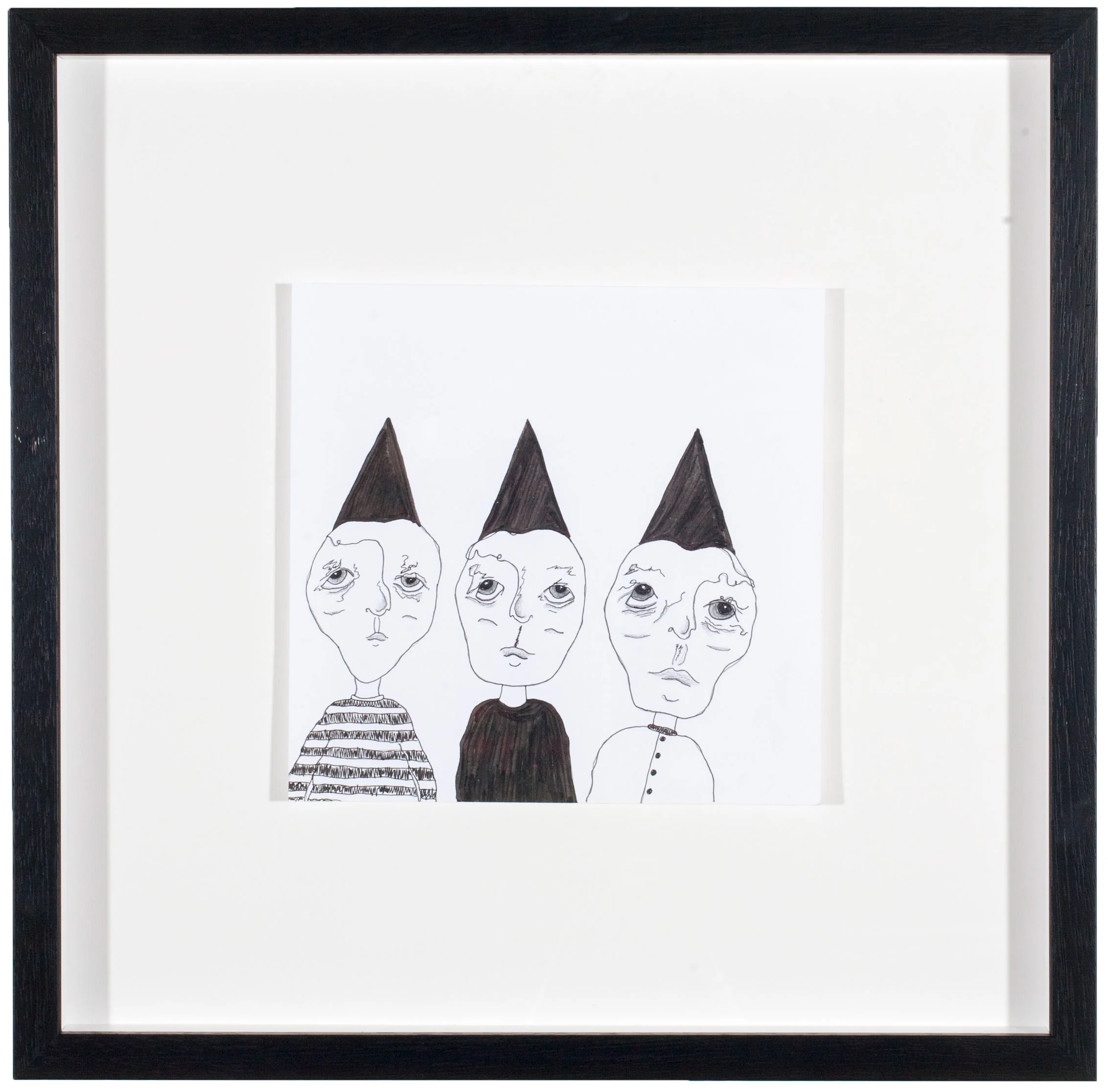 Untitled (three figures in dunce caps) Mixed media on paper 18 x 18 $ 250