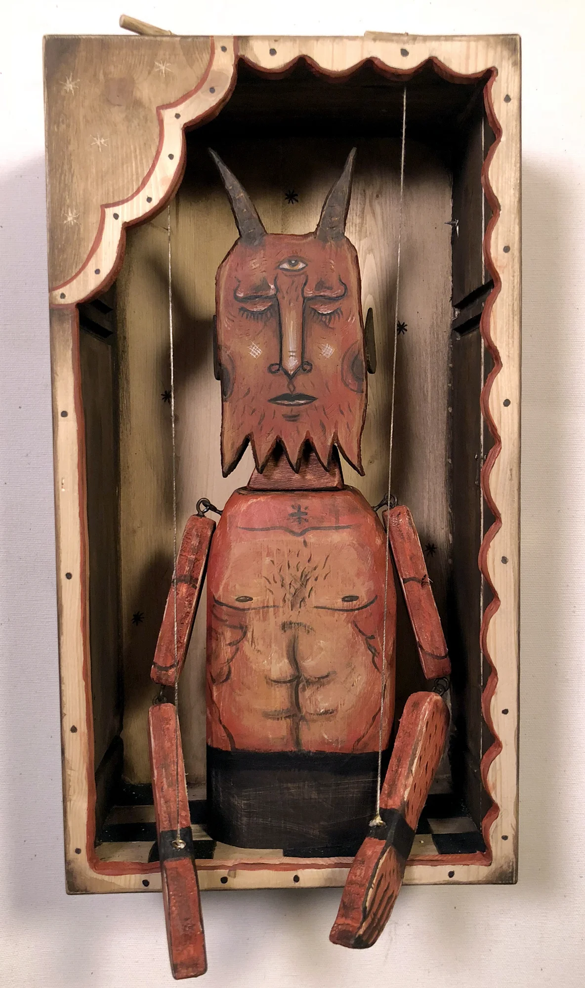Demon in Contemplation, Acrylic on wood, 13 x 7, $800