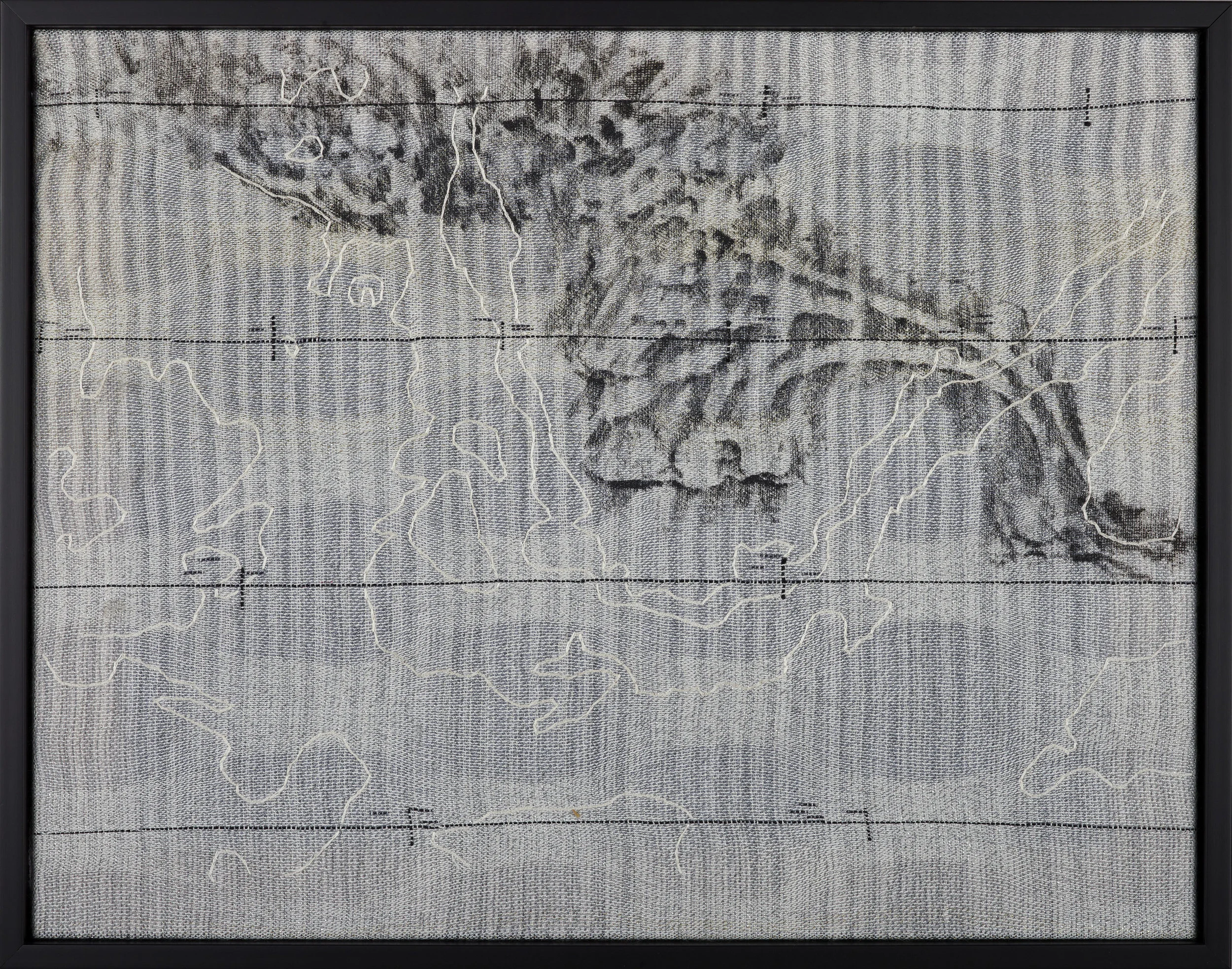 Dead Reckoning Study: Nova Scotia, Handwoven ondulé in rayon, linen and metallic fiber with embroidery, 15 x 19, $750