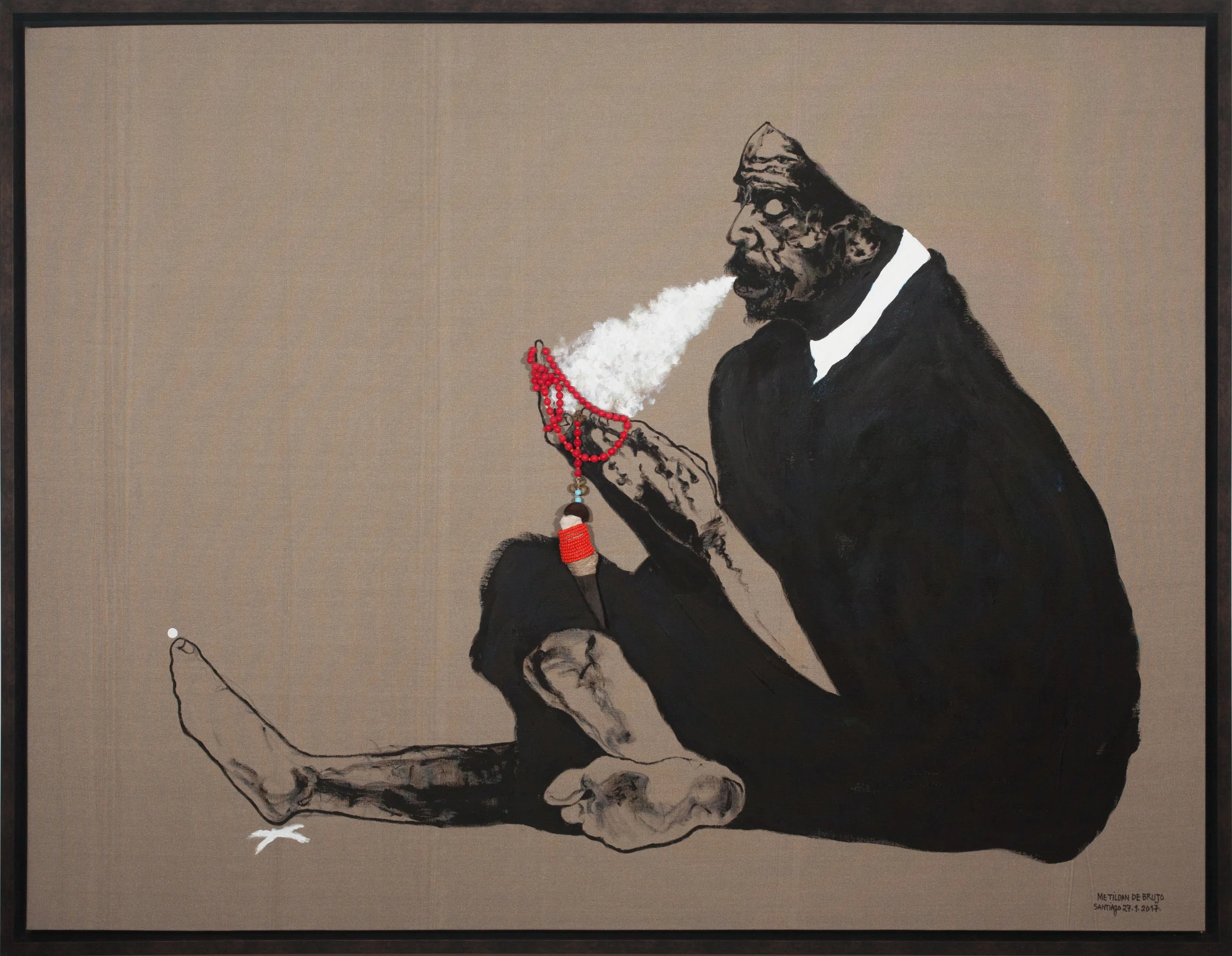 Santiago Olazábal Me tildan de brujo / They Call Me a Wizard Acrylic, conté, and found items on canvas 46 x 59