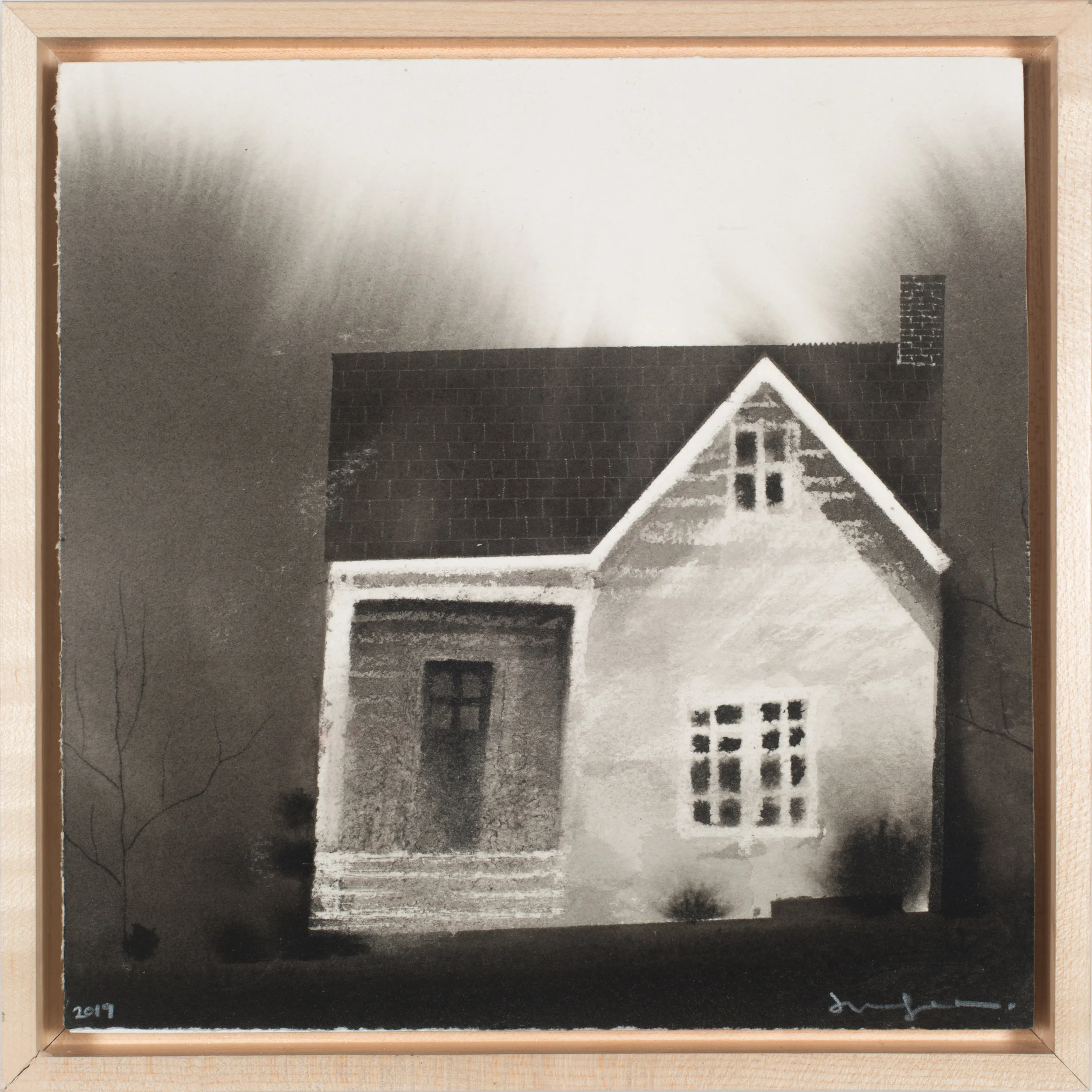 White Farmhouse with Porch Ink and salt on paper $ 450