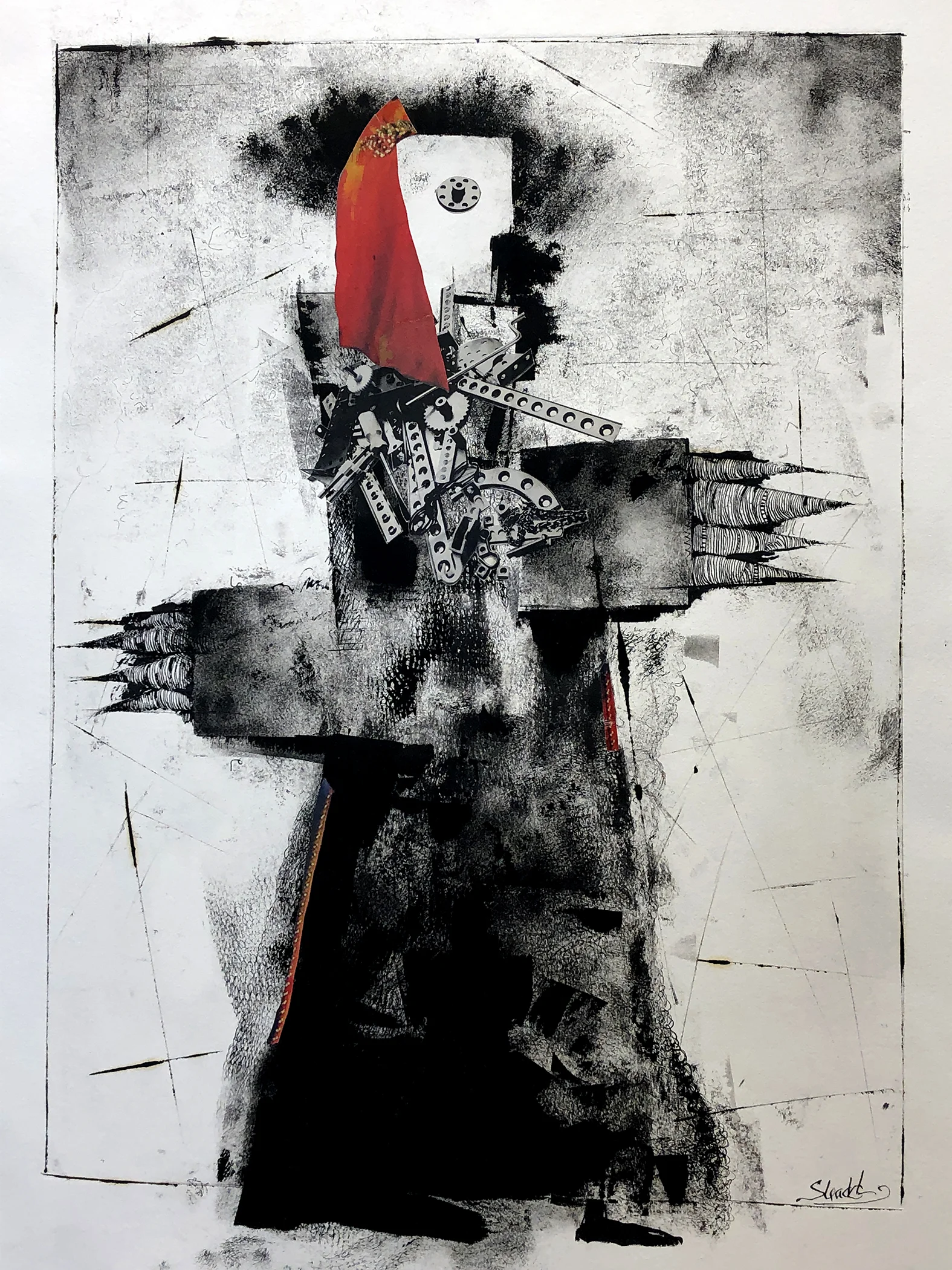It Is 11:13 on Saturday Morning and the Princess Is Promenading Down Boulevard Voltaire in Her Tuesday Gown, Hoping That Someone Will Hand Her Roses Monoprint, sumi ink, and collage on Rives BFK paper 22 x 29 $ 1,500