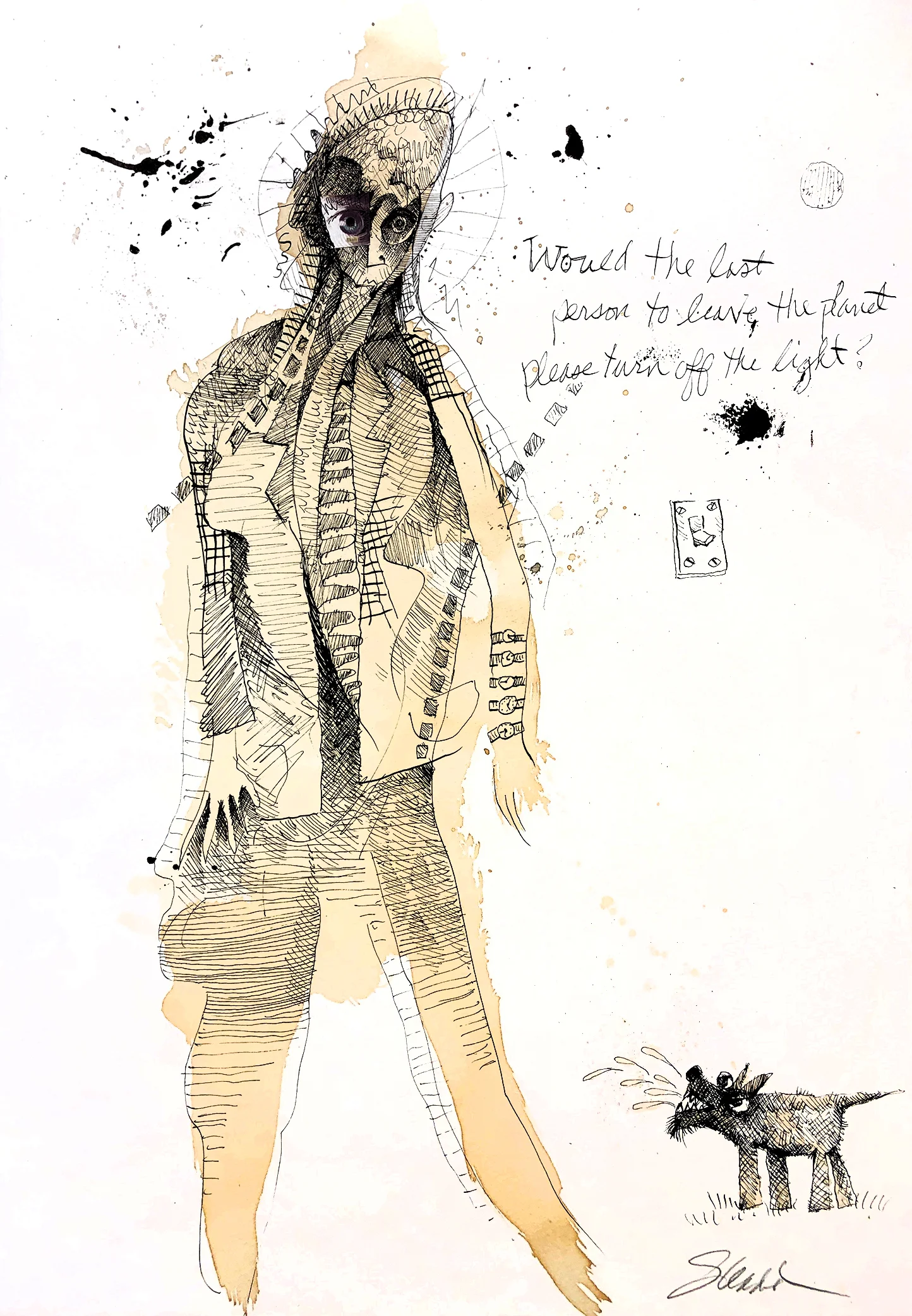 Lights Off Walnut ink on Rives BFK paper 25 x 18 $ 1,100