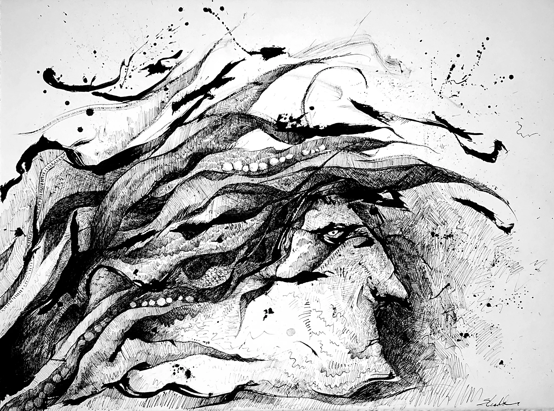 The Eye of the Small Bird Sumi ink applied with feather and dip pen on Arches paper 25 x 35 $ 1,600