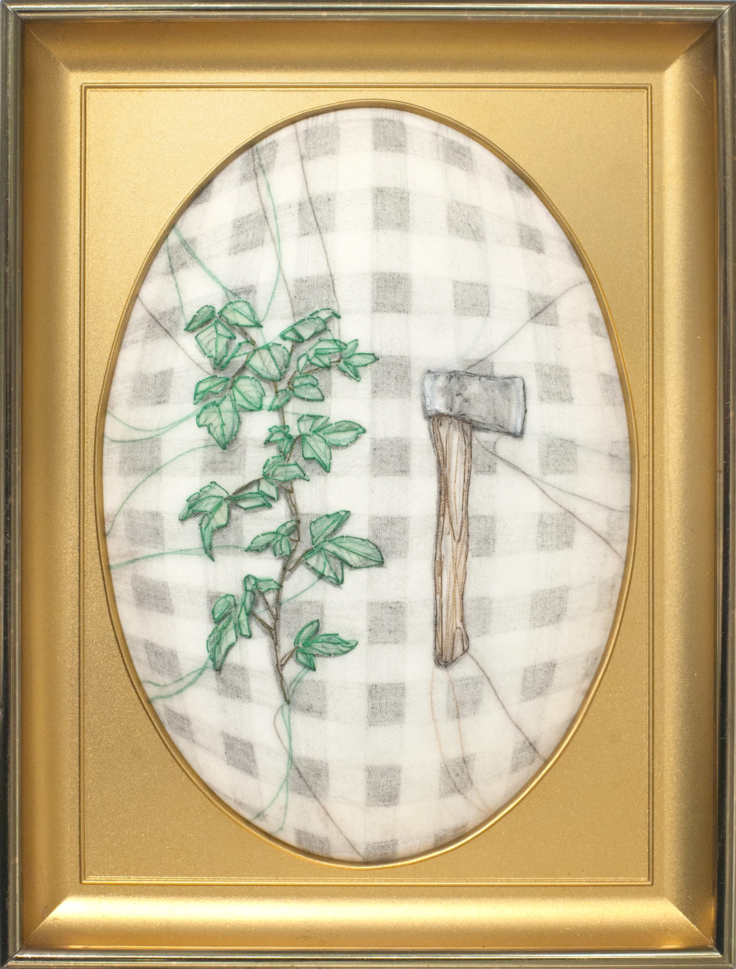The Axe and the Ivy Chalk and stitching on fabric 8 x 6 $ 400