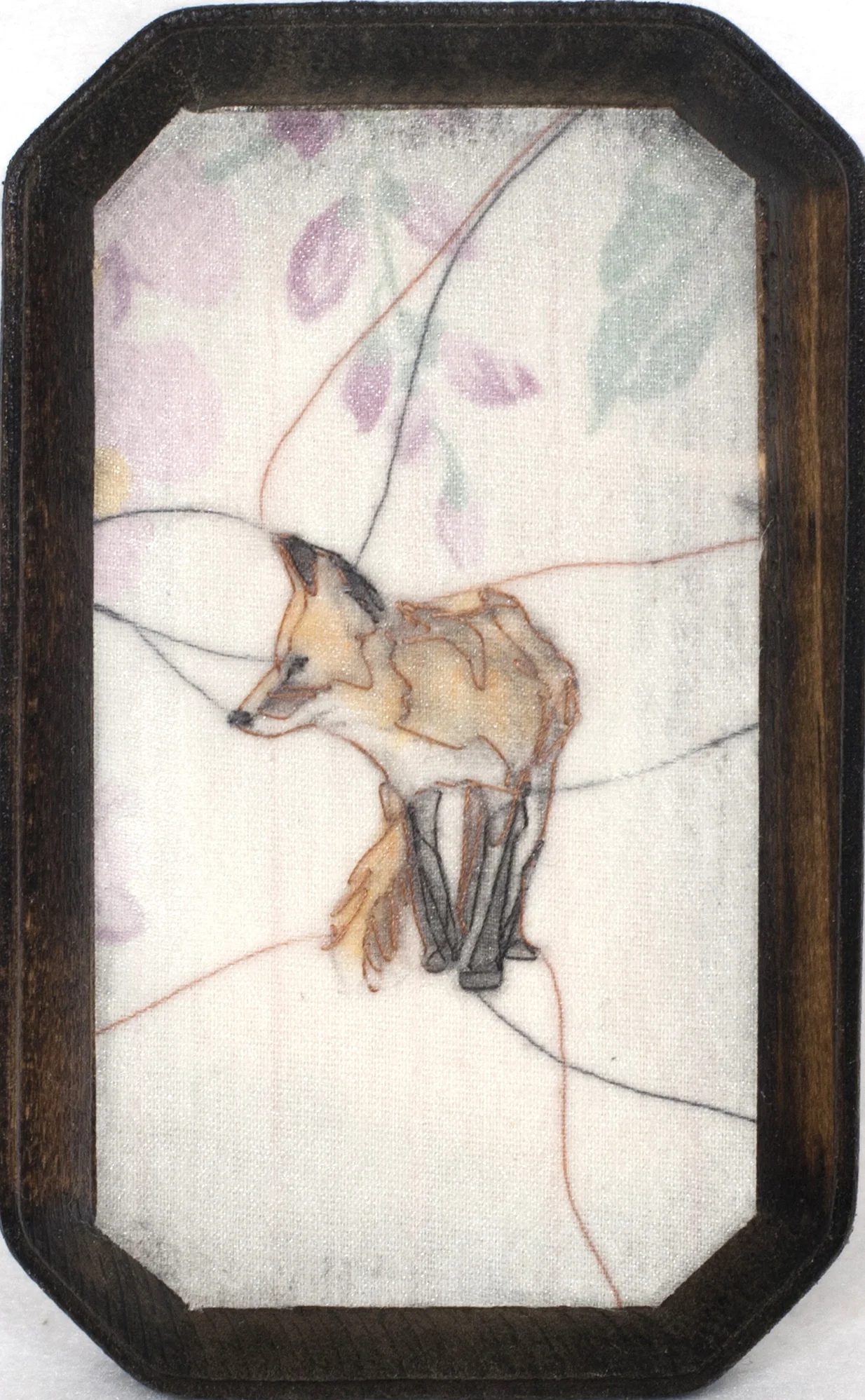 The Fox Chalk and stitching on fabric, vellum, and panel 5 x 3 $ 250
