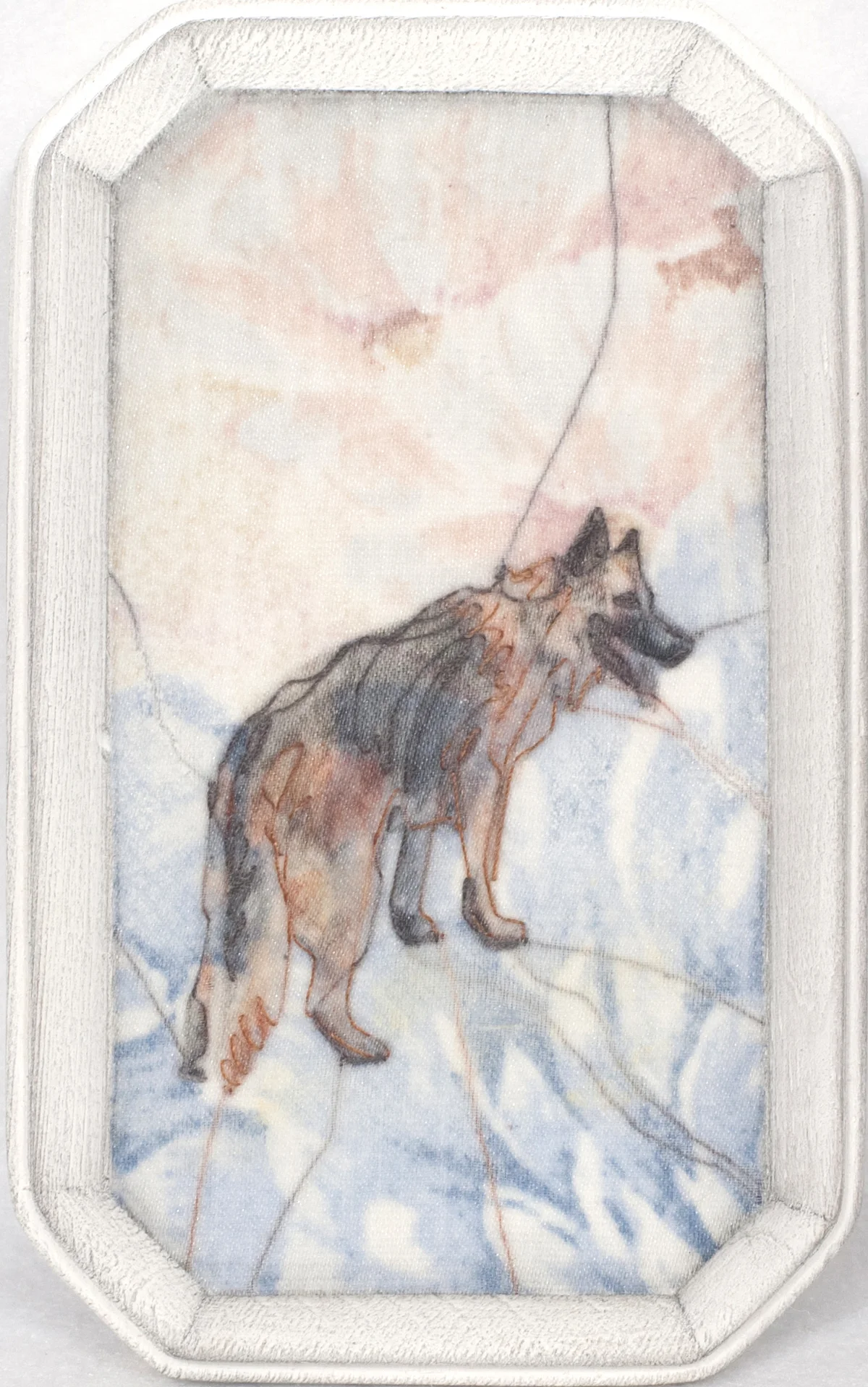 The Guardian Chalk and stitching on fabric, vellum, and panel 5 x 3 $ 250