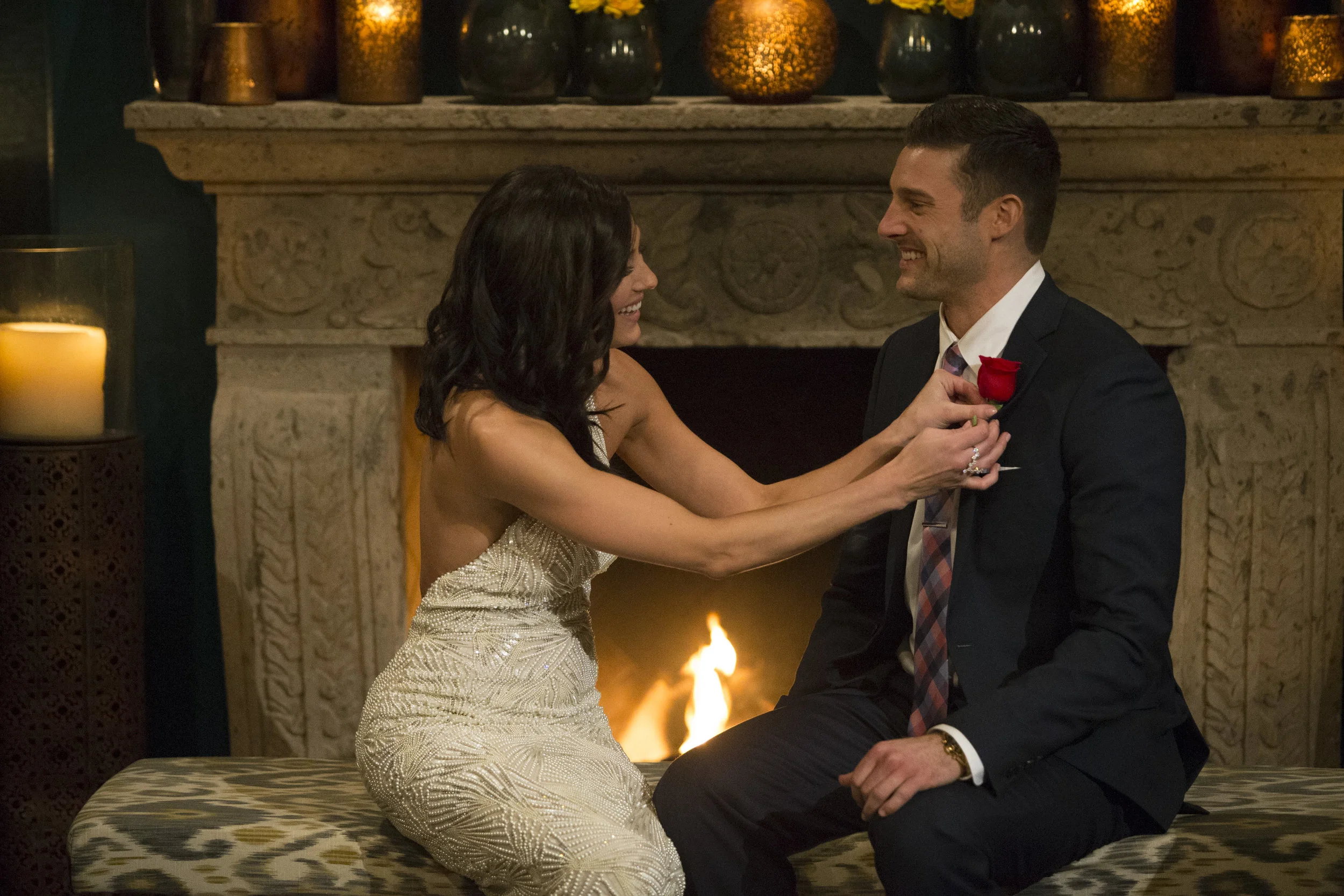 Bachelorette Becca Kufrin gives contestant Garrett Yrigoyen the First Impression rose. She's a Hillary supporter, he's secretly a racist bigot; what could go wrong? (ABC/Paul Hebert)