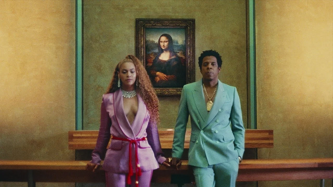 Beyoncé and Jay Z in the music video for "Apeshit," the lead single off their joint album, Everything Is Love.