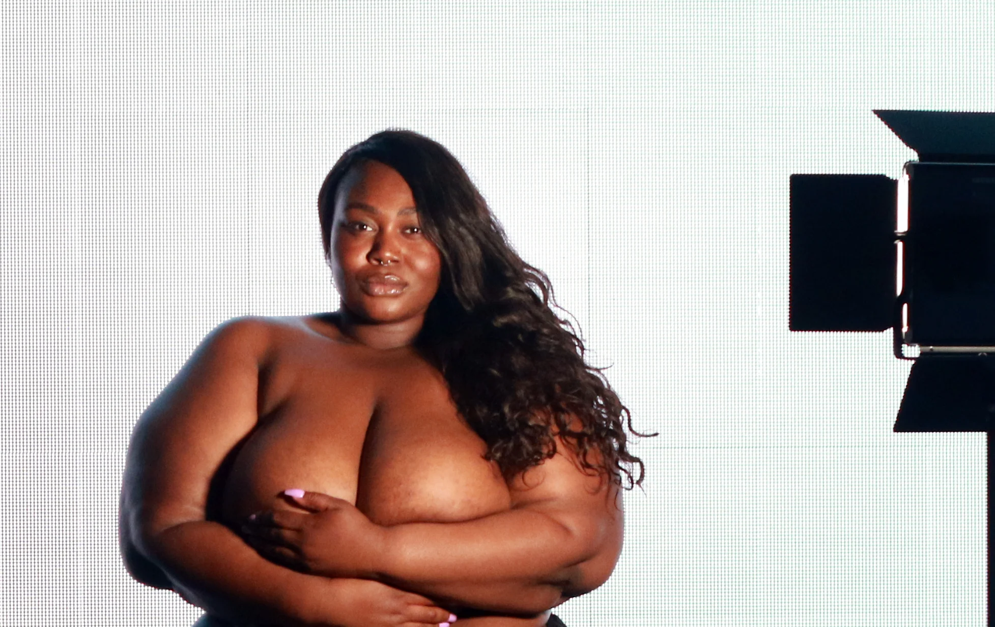 A model poses for artist Rae Threat’s new work, #THEUNTITLEDBODYPROJECT , which will show at the Level Ground Festival in Los Angeles on Friday, October 19.