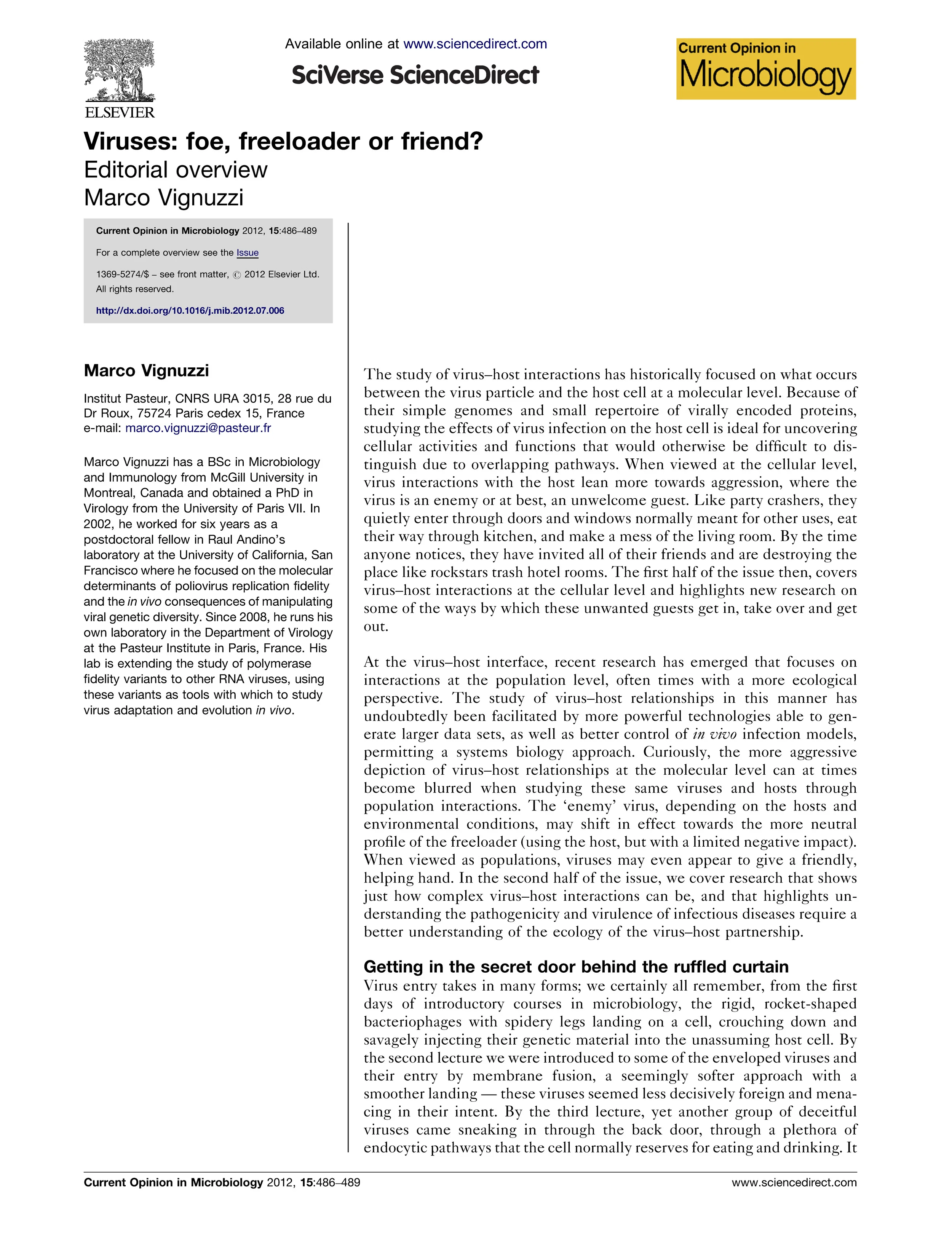 Current Opinion in Microbiology 2012: Vignuzzi, Editorial Overview