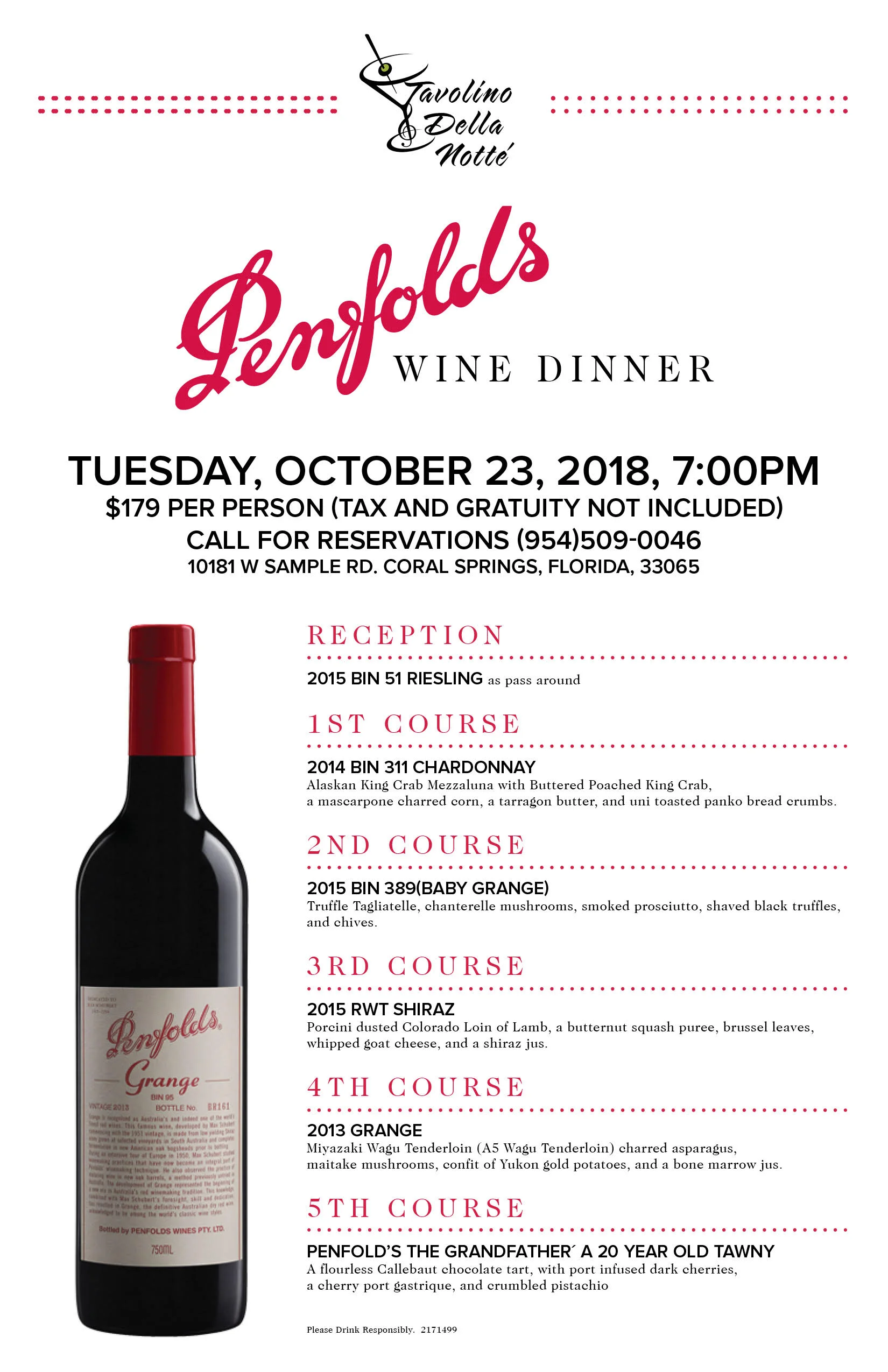 Penfolds Wine Dinner Tavolino Restaurant