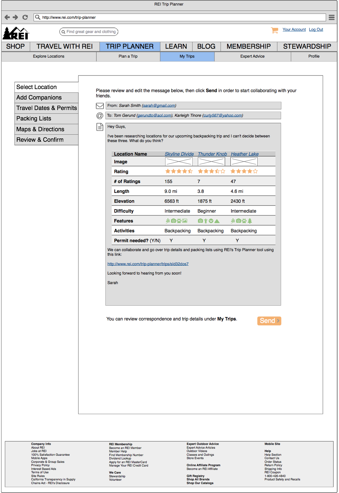 Wireframe: Compare