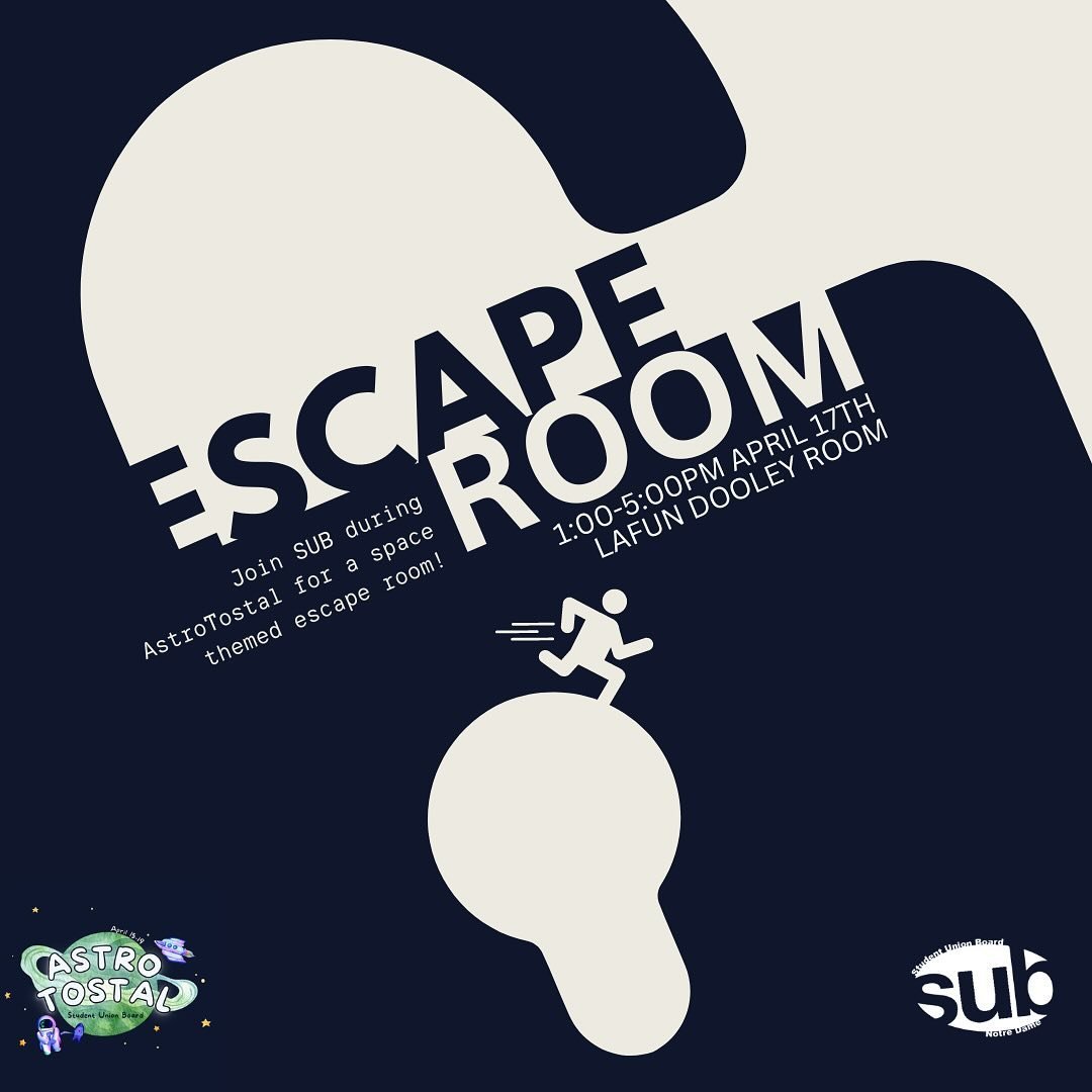 Think you have what it takes to break out of the AstroTostal Escape Room? Join us tomorrow, April 17th in the LaFortune Dooley Room to see how fast you and your friends can escape! 🚀⭐️