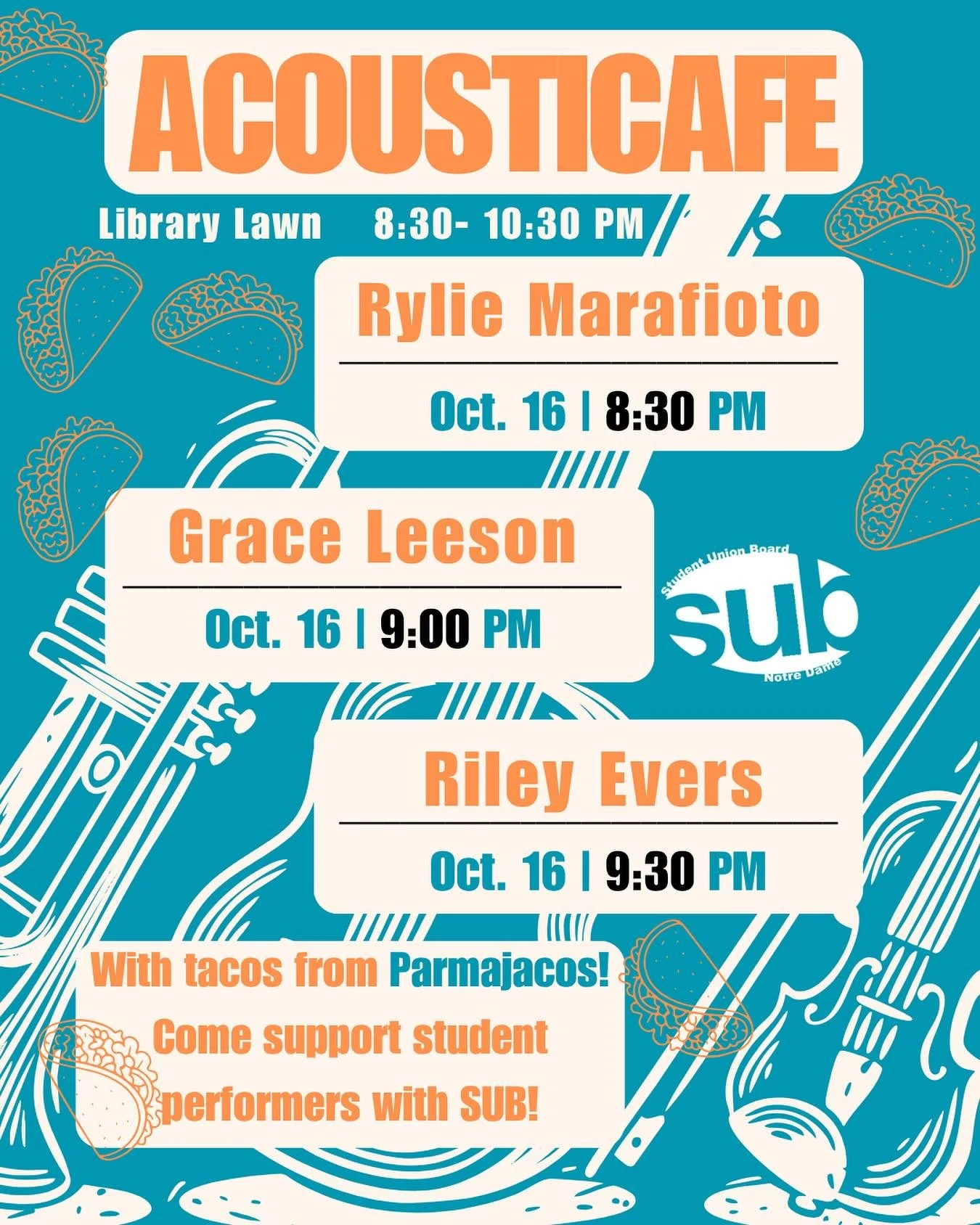 Celebrate the end of midterms week by stopping coming to Acousticaf&eacute; tomorrow night!