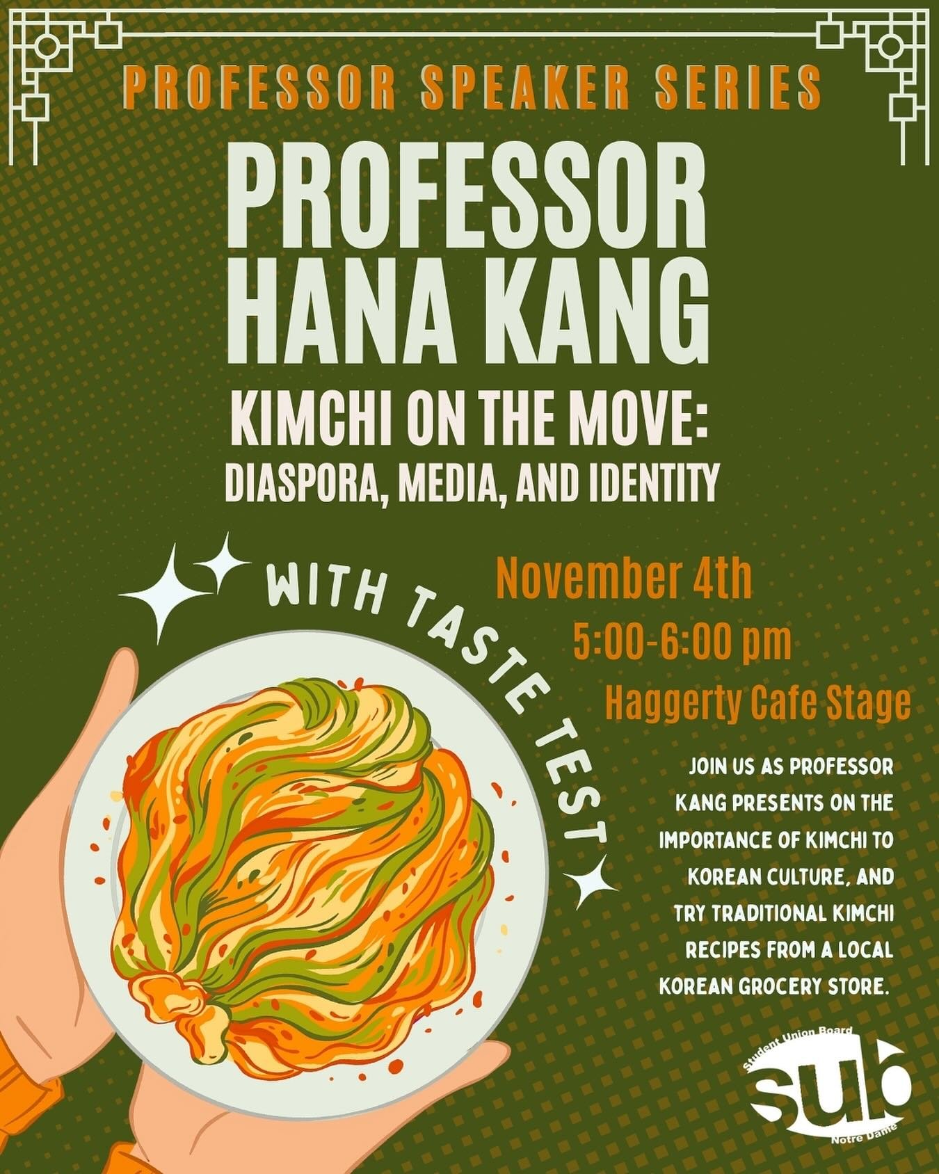 Join us tomorrow in Hagerty Cafe to learn about the cultural importance of kimchi from Prof. Hana Kang!