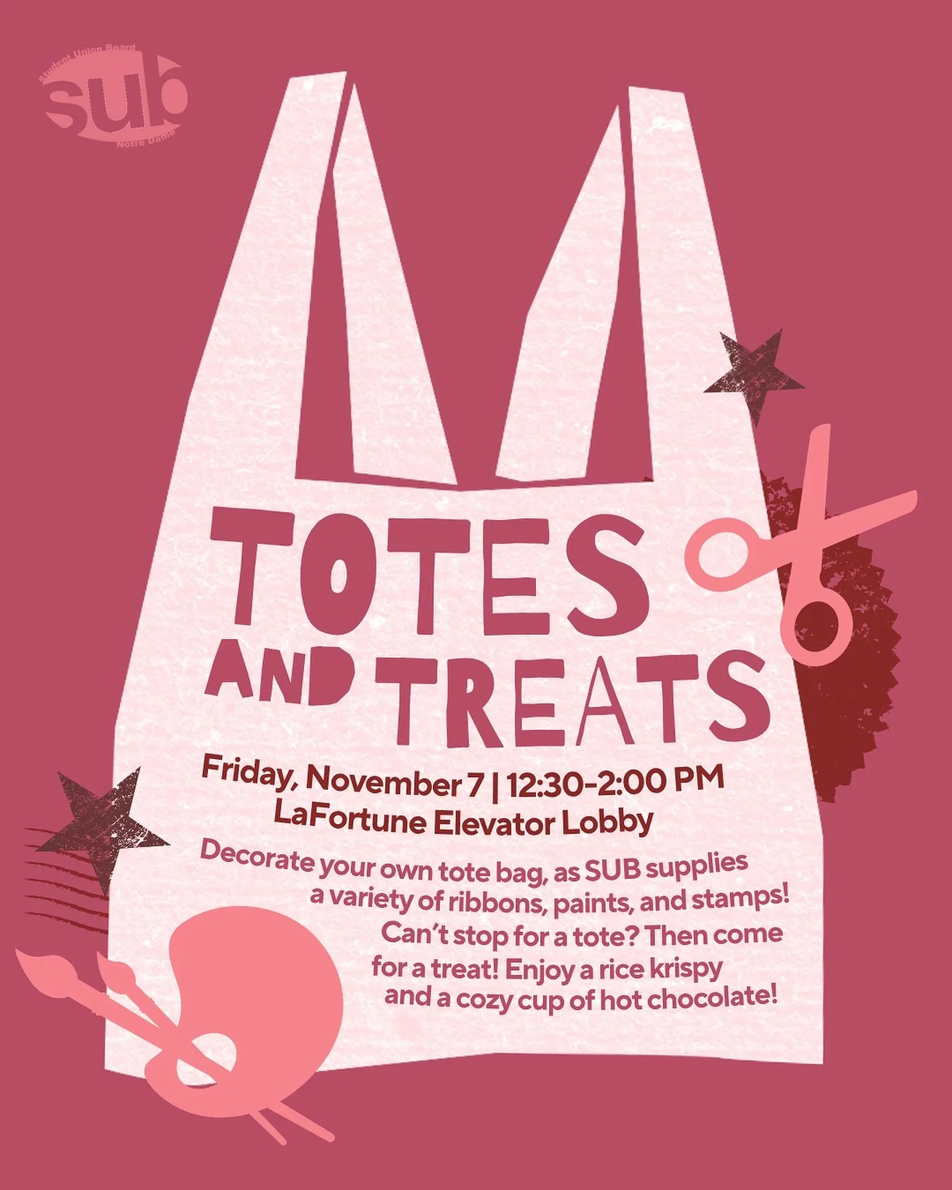 We&rsquo;ll be having a tote bag making event tomorrow in LaFun! Join us from 12:30-2:00pm.