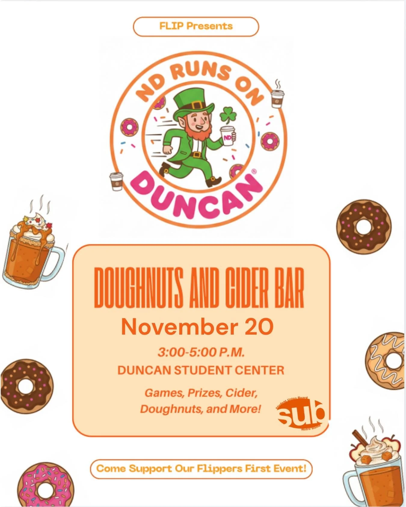 Join us this Thursday in Duncan 3-5pm for a doughnuts and cider bar provided by our awesome FLIP committee 🤙🤙