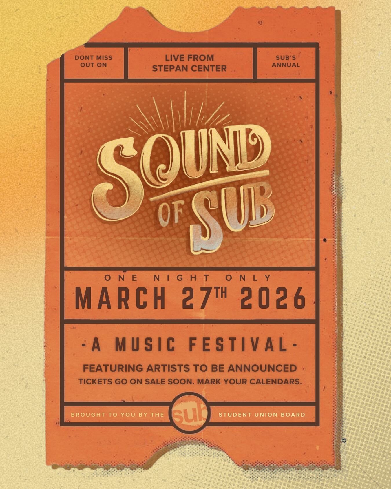 🚨ATTENTION NOTRE DAME!! SOUND OF SUB IS BACK!!🚨

We are so excited to announce our annual Sound of SUB Musical Festival is just 2 months away! Stay tuned for ticket info and hints on the musicians!