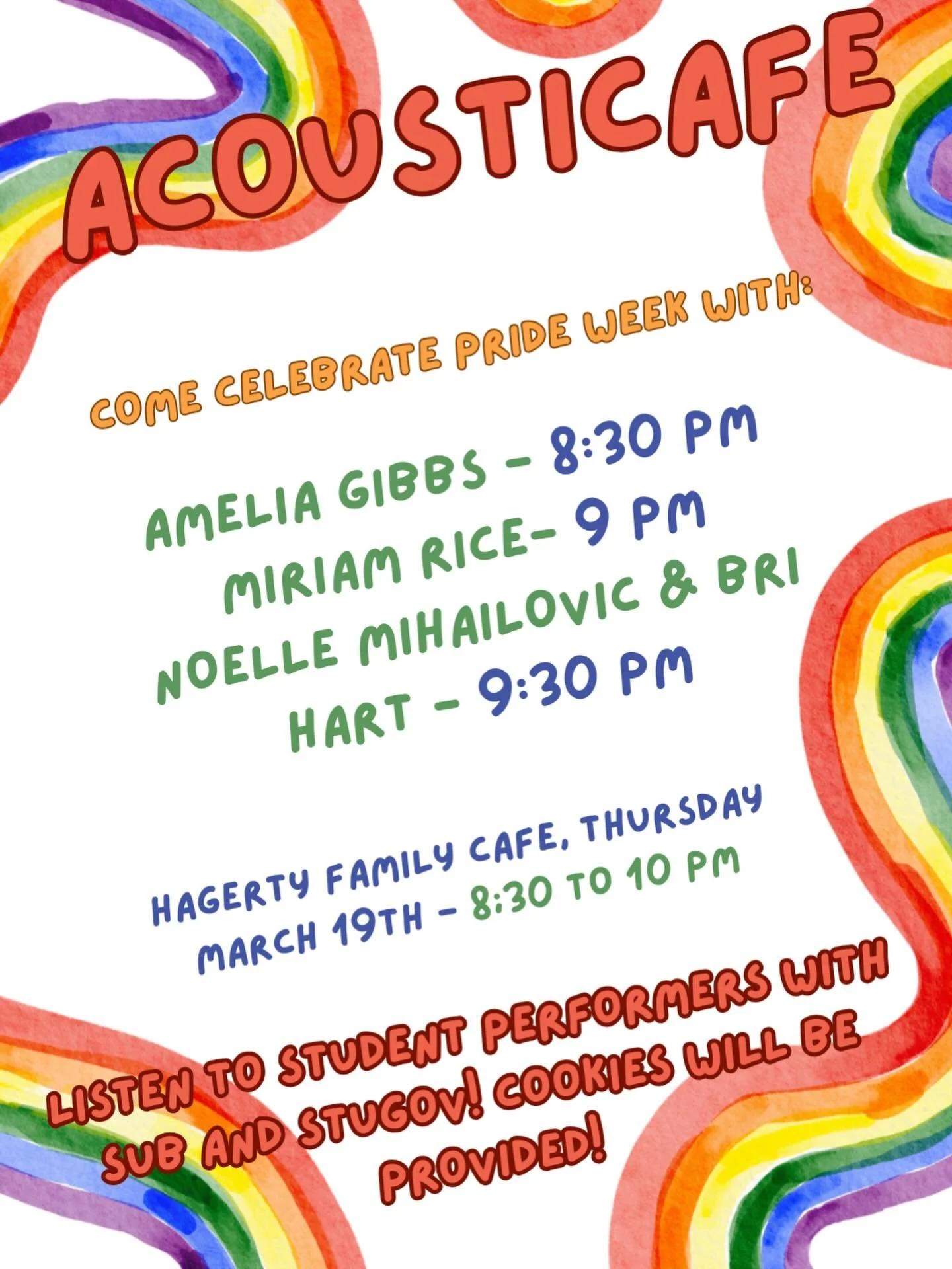 Join us tomorrow 8:30-10pm for Acousticaf&eacute; with @ndstugov to celebrate Pride Week, featuring free cookies!