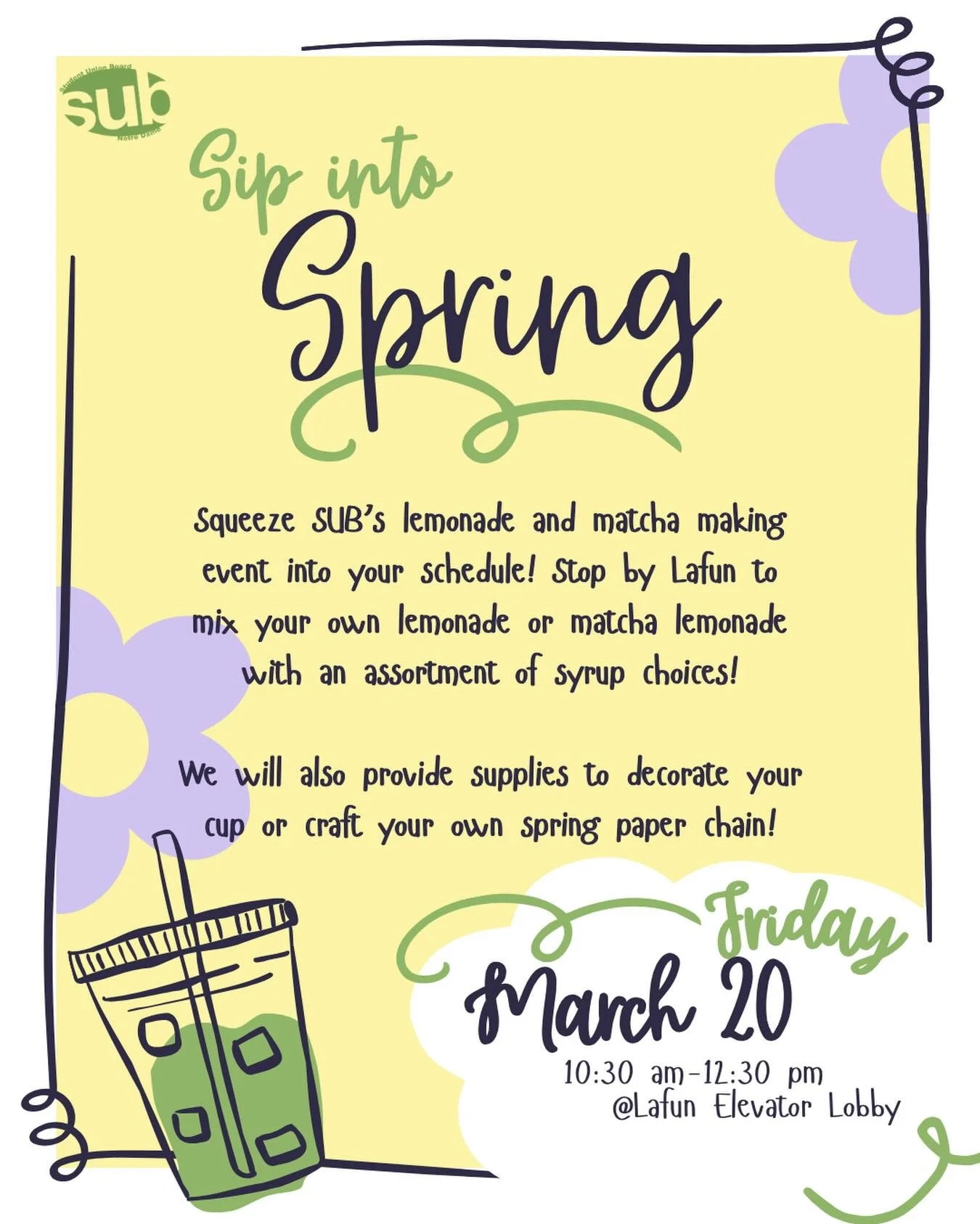 Free matcha and lemonade this Friday 10:30am-12:30pm in LaFun!