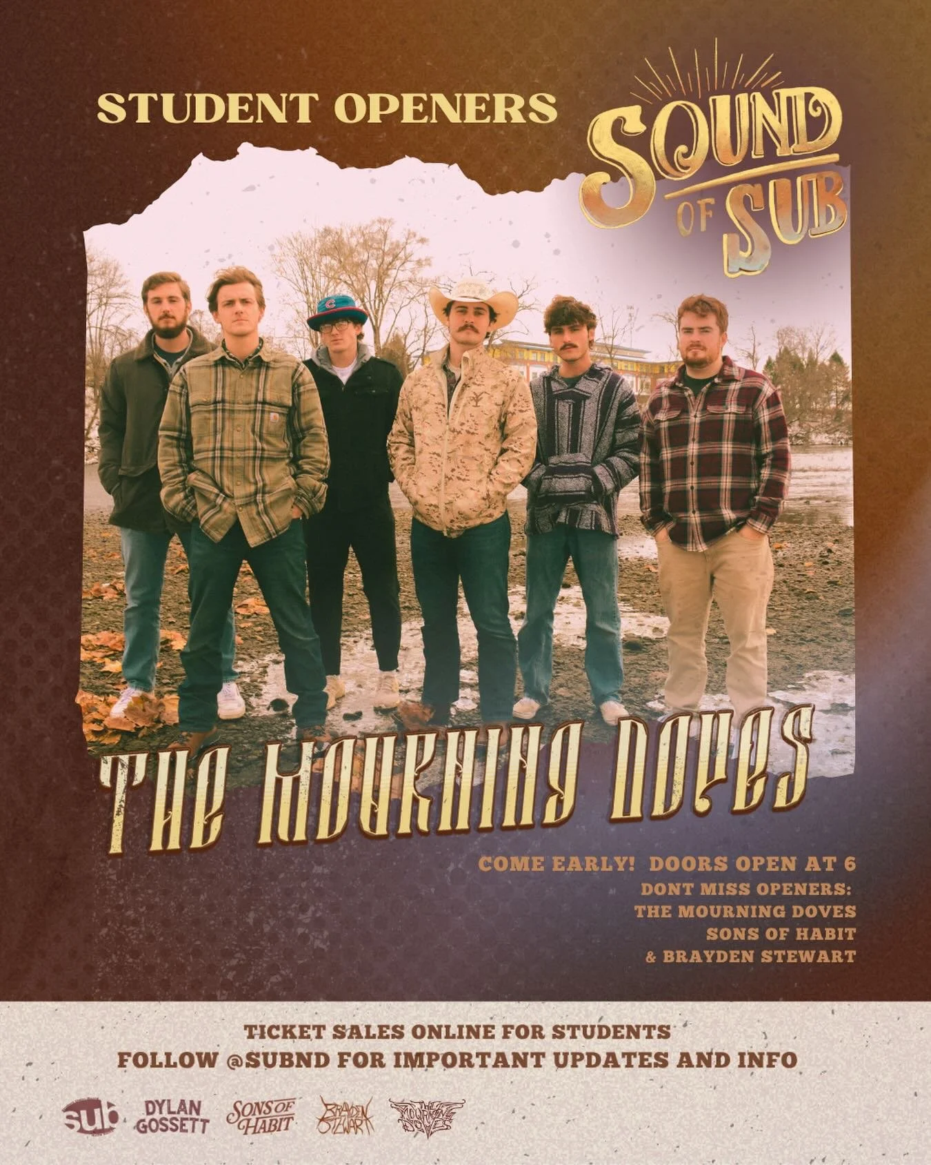 We are SO excited to have our very own student opener for Sound of SUB!!! The Mourning Doves will be kicking off the show at 6:15pm. Grab your tickets at the link in bio or through your email!!!