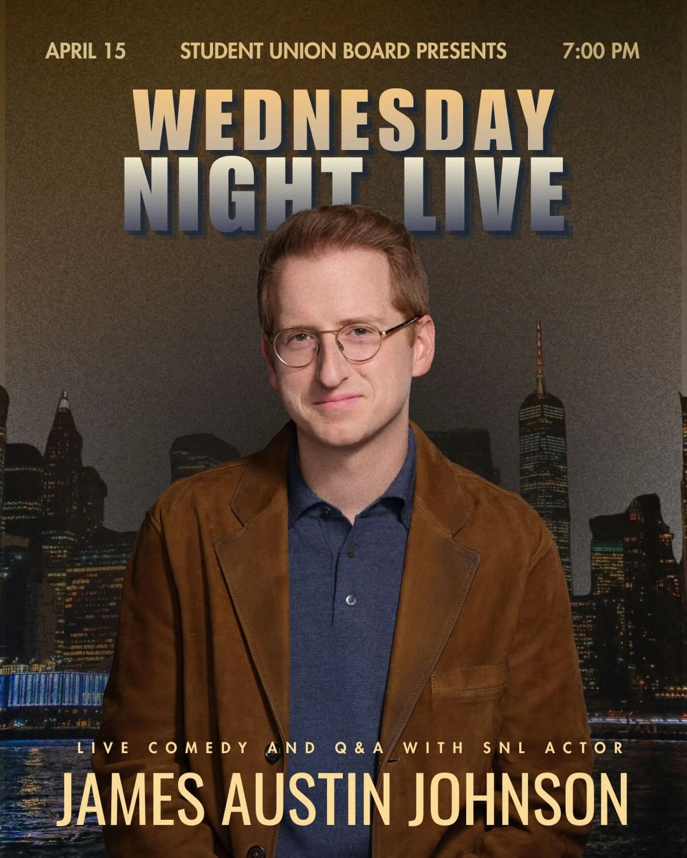 James Austin Johnson from Saturday Night Live (SNL) will be joining us for a live Q&amp;A and comedy set at 7pm April 15th inside Debart 🌃📺🎤 Tickets next week 👀
