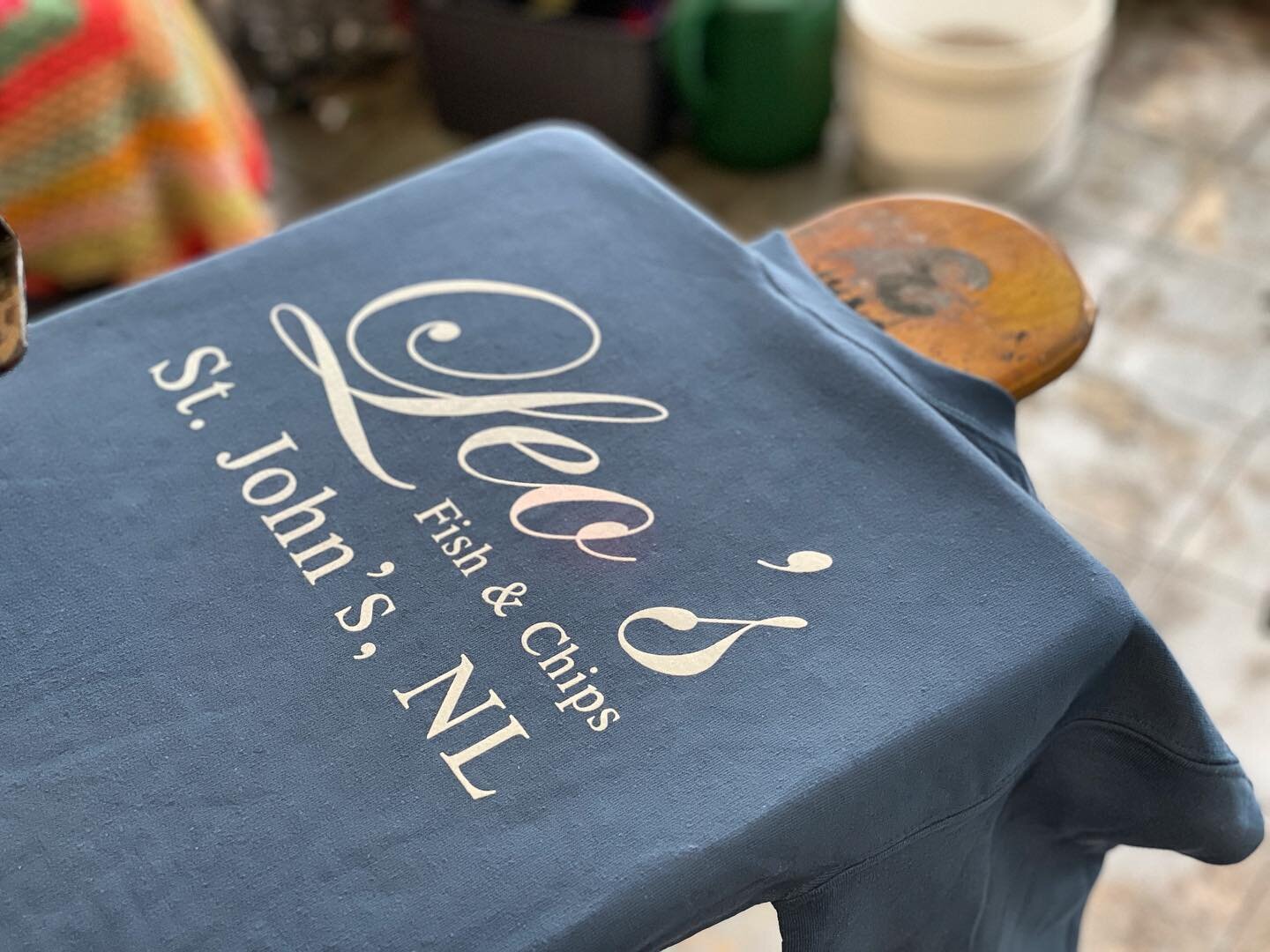 Gotta say - We&rsquo;re honored to have printed these crewnecks for the cultural culinary establishment that is Leo&rsquo;s. Get yourself a sweater and a two piece. You won&rsquo;t regret it! #newfoundland #screenprinting #customshirts #printshop #ts