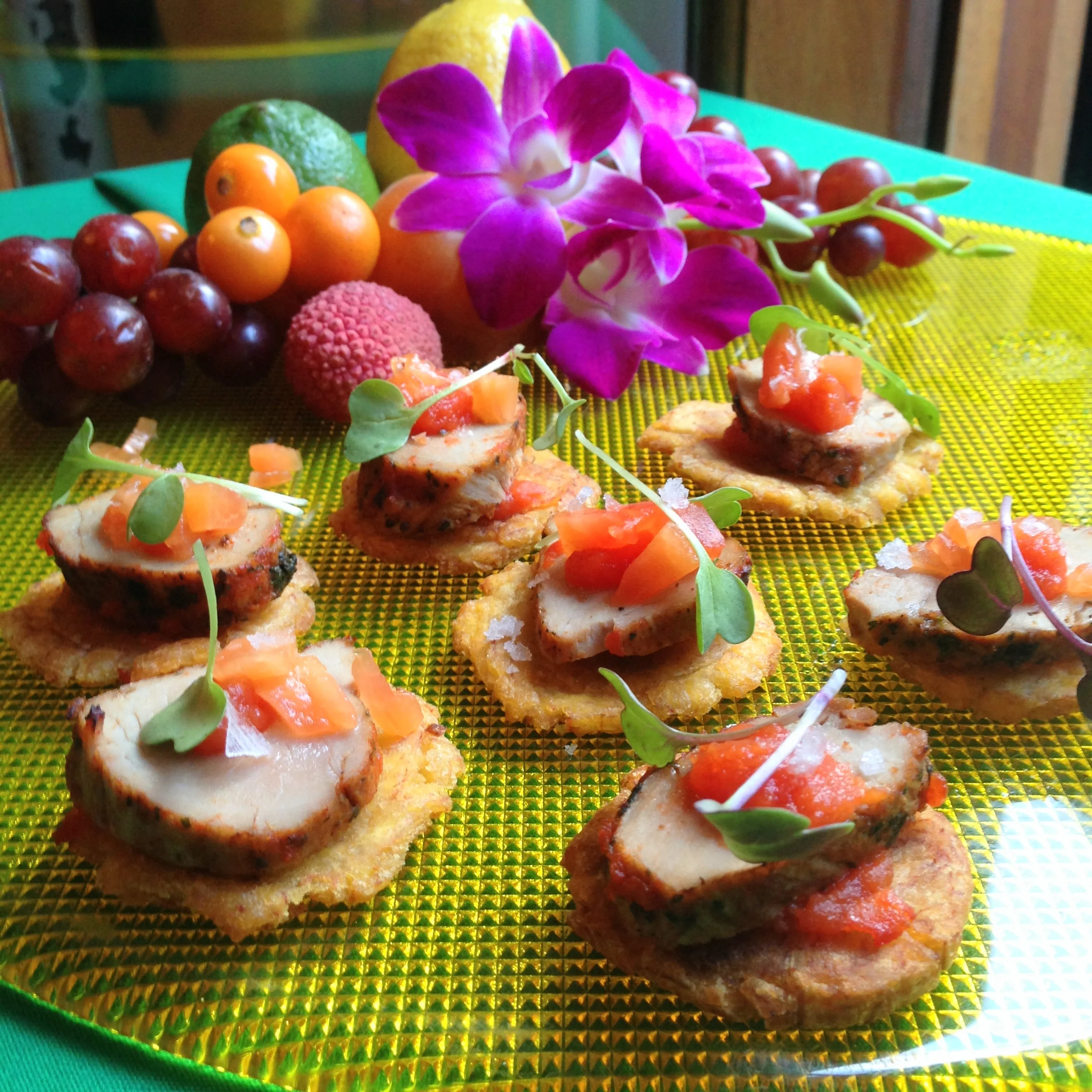 Grilled Loin of Pork served with Papaya BBQ Sauce on a Tostone.jpg