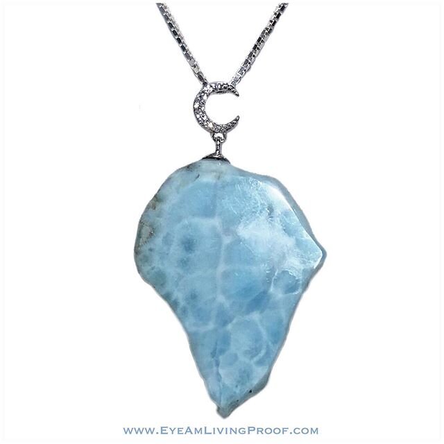 ✨NEW!✨ &lsquo;Eye Am the Balance of Sea + Sky&rsquo; 🌊+🌙 #Larimar, also known as #BluePectolite, is said to enlighten and heal in a physical, emotional, mental and spiritual way. It stimulates the heart, throat, third eye and crown chakras facilita