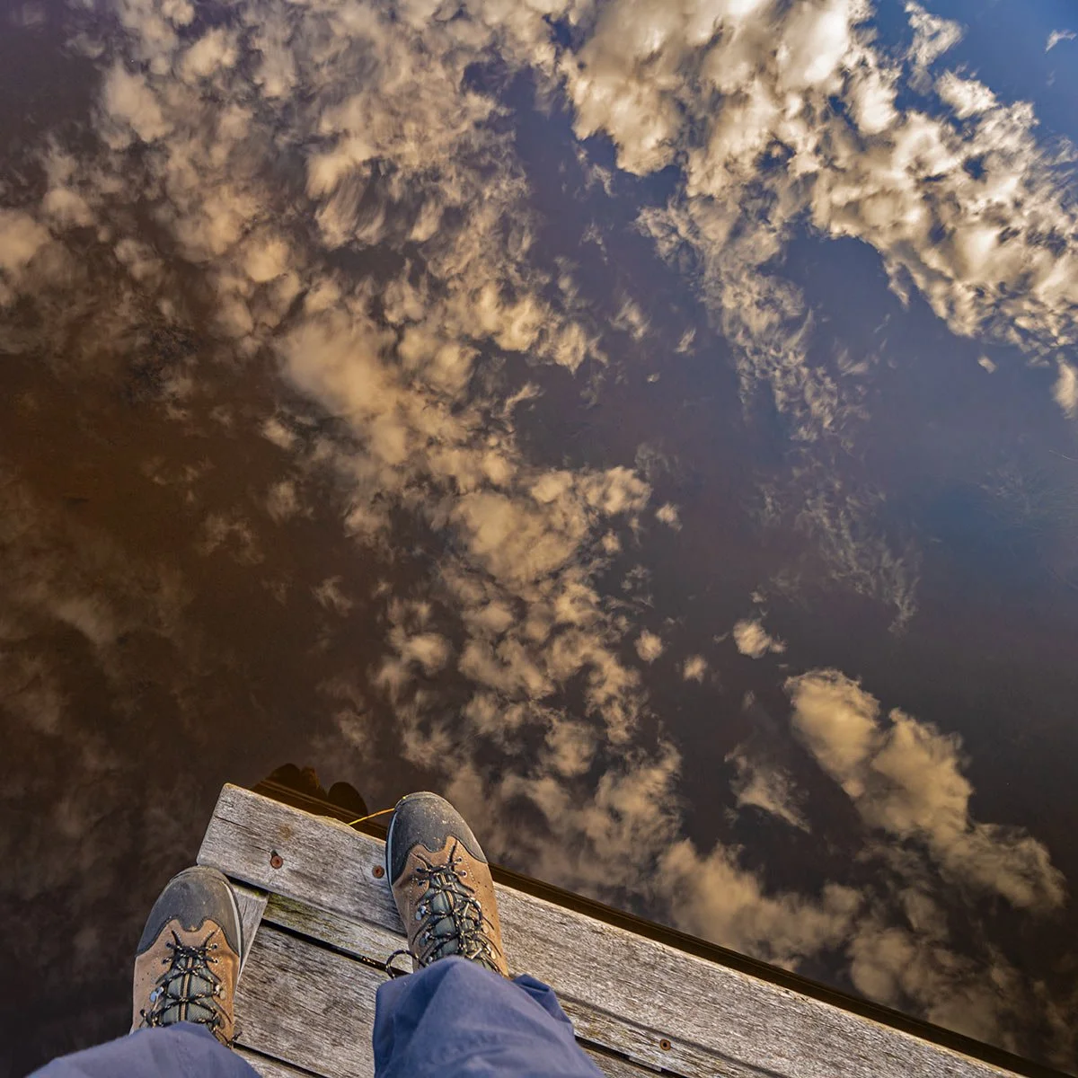 Standing on the edge, reflections, Wentworth Falls Lake