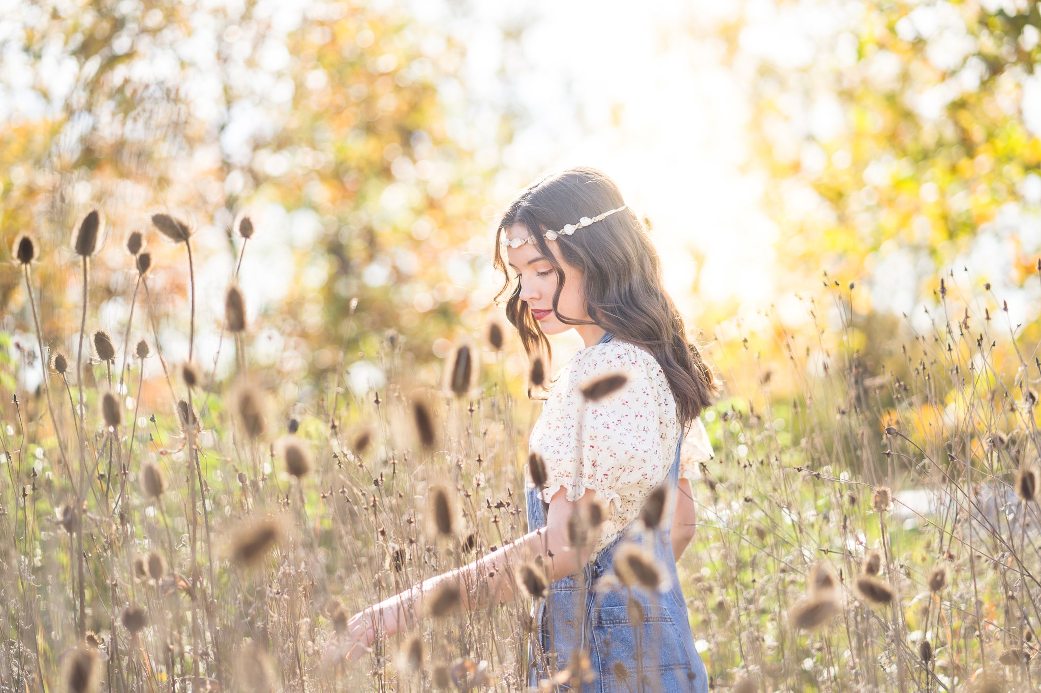 Lady Brio Photography Marysville Ohio Senior Pictures Tall Grass Weeds Sunlight Bibs Overalls.JPG