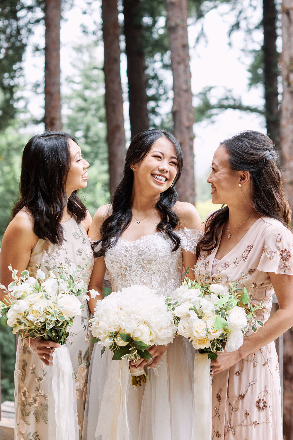 bride bridesmaids redwoods smiling ventana big sur