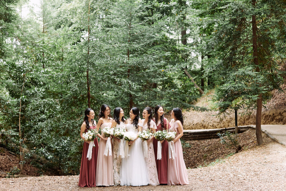 bride bridesmaids mix match dresses redwoods ventana big sur