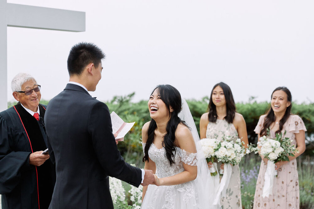 bride laughing wedding ceremony ventana big sur