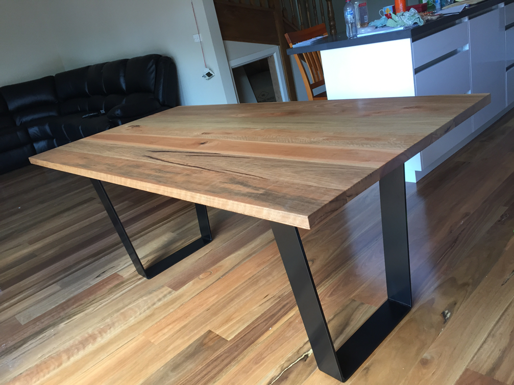 Spotted Gum top/Black Metal legs