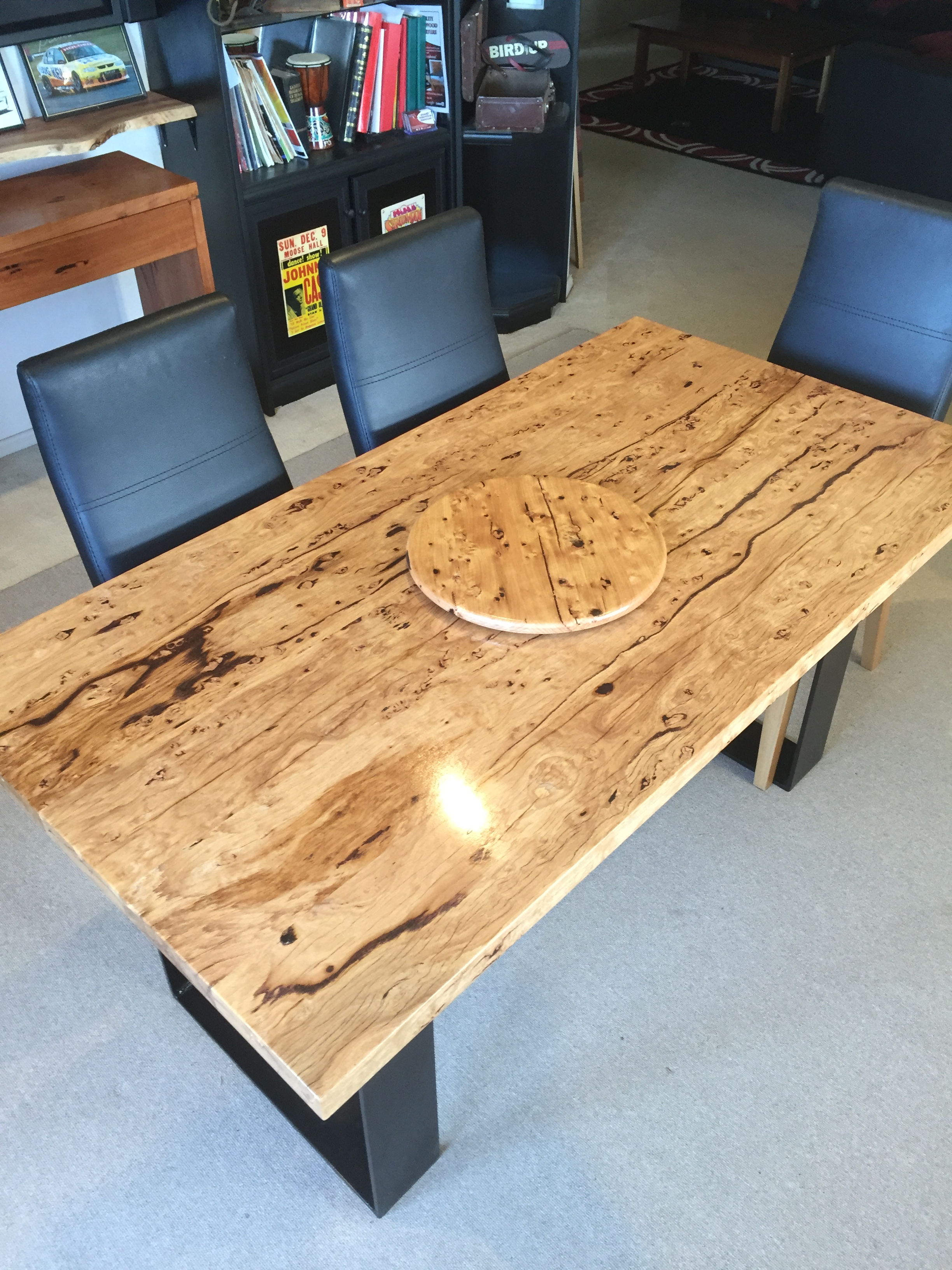Birdseye Ash Dining Table with metal legs