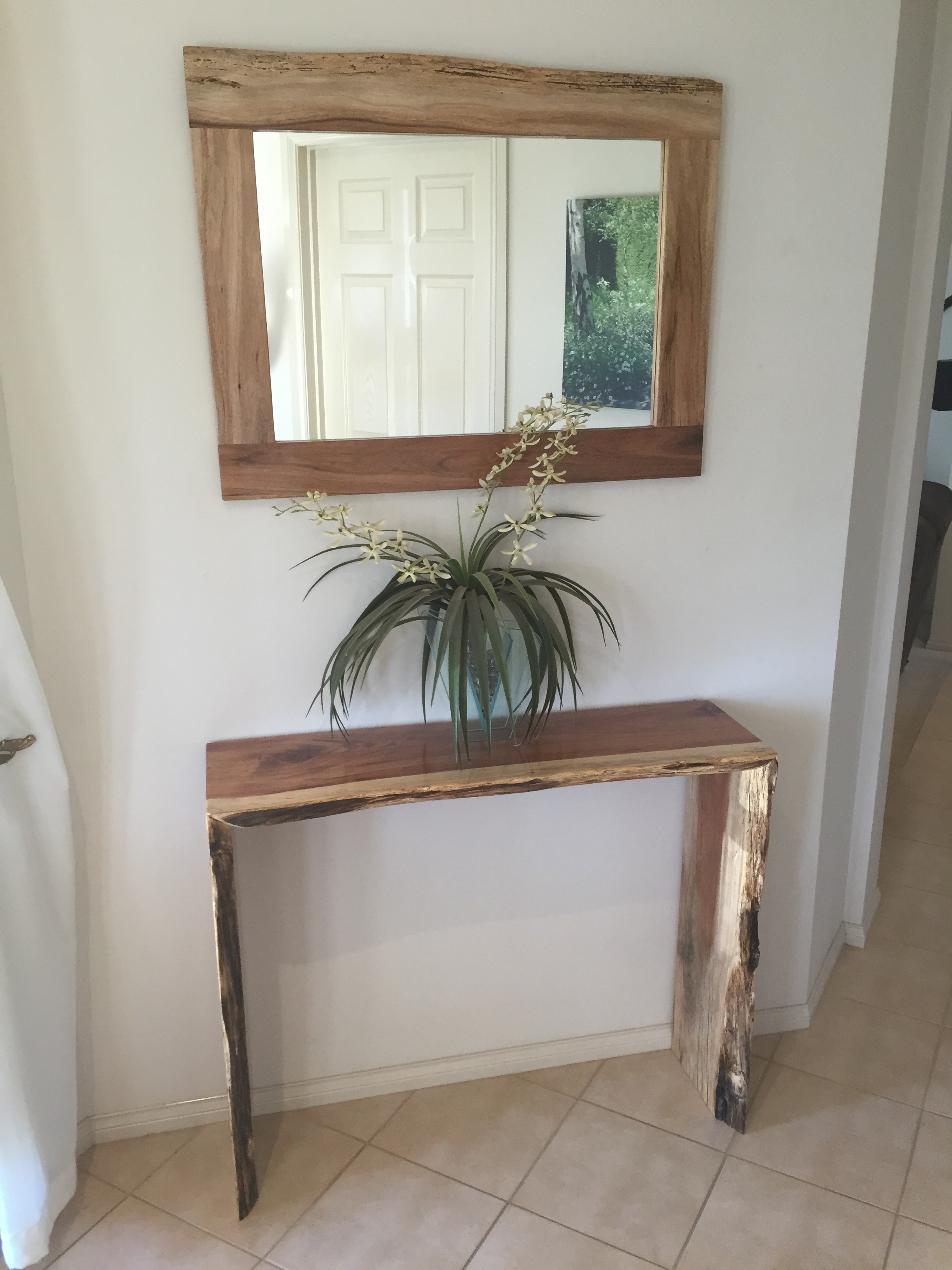 Blackwood Natural edge slab Hall table & matching mirror